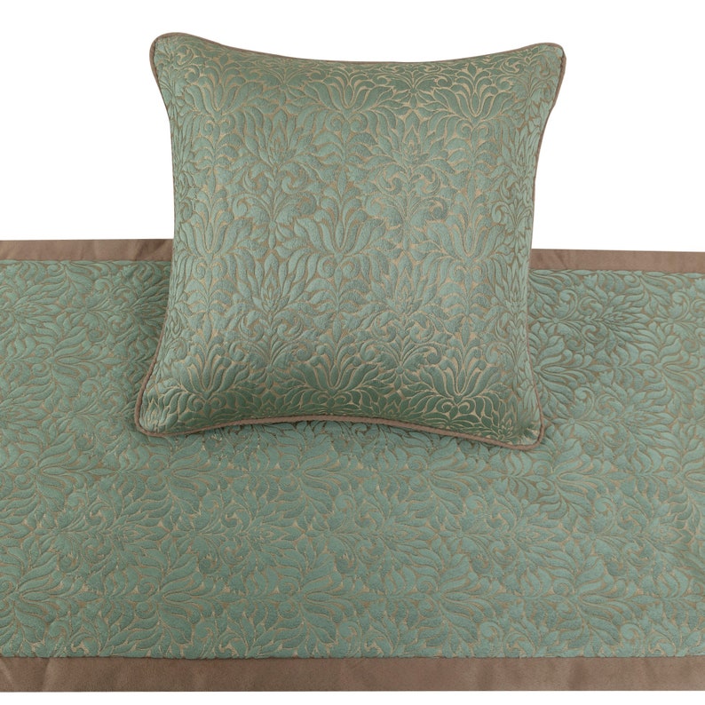Arabella Jacquard Blue & Beige Decorative Bed Runner and Pillow Cover Set - Elegant Bedroom Decor for Queen/King Size Beds - Perfect for Home Styling, Weddings, and Guest Rooms