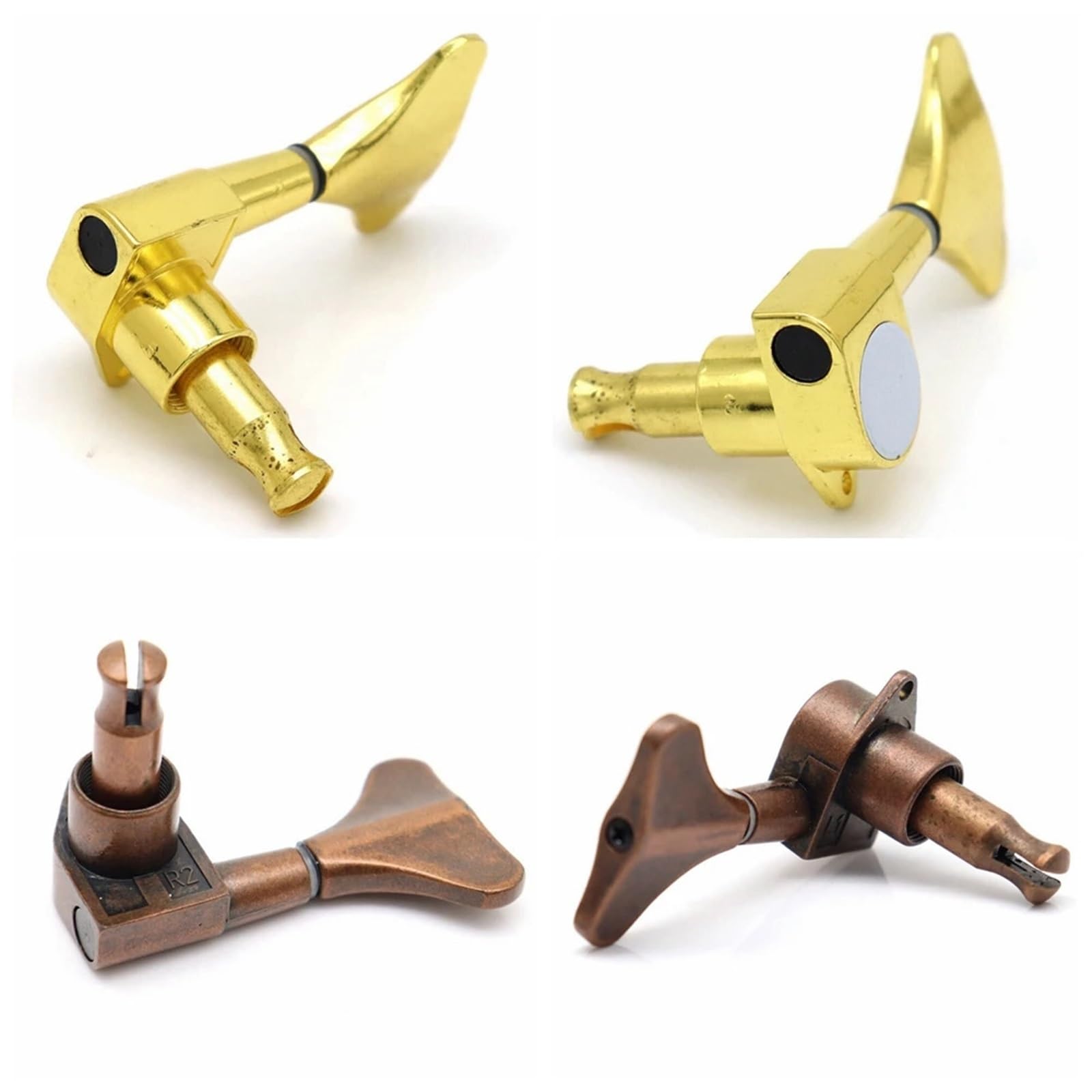 Premium 4-String Bass Guitar Tuners - 2L2R/4L/4R/3R1L Fish Tail Style Machine Heads with 5 Color Options (Bronze) - Perfect for Jazz, Rock & Studio Bass Players