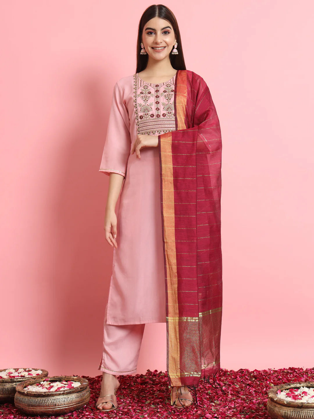 Luxury Baby Pink Designer Pant Suit with Elegant Embroidery - Perfect for Weddings, Parties & Special Occasions
