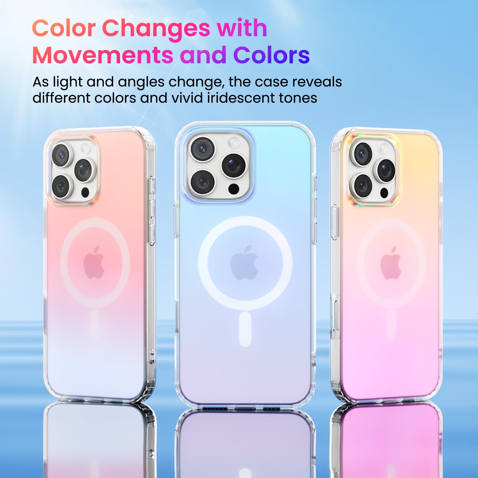 ORNARTO Magnetic Case for iPhone 16 Pro Max - Holographic Iridescent Shockproof Cover with MagSafe Compatibility | Rainbow Sunset Design | Protective Phone Case for 6.9