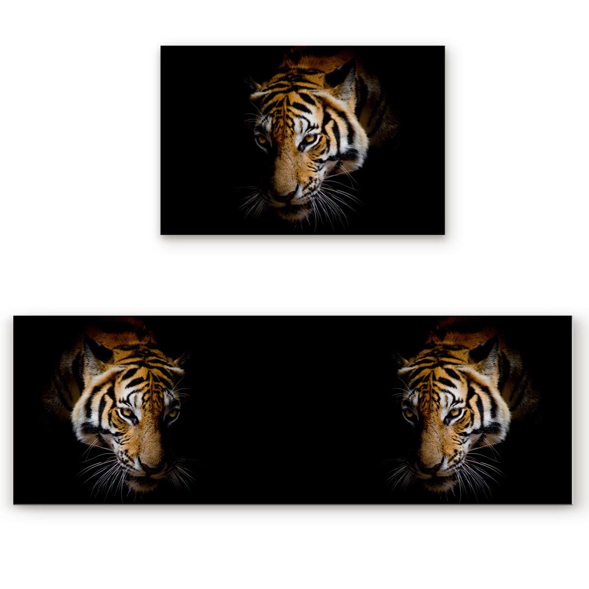 2 Pcs Kitchen Mats Runner Rug Set - Anti Fatigue Standing Mat with Rubber Backing, Cool Tiger Head Pattern Print, Washable Floor Mat for Home & Office - Perfect for Kitchen, Entryway, and Workspaces