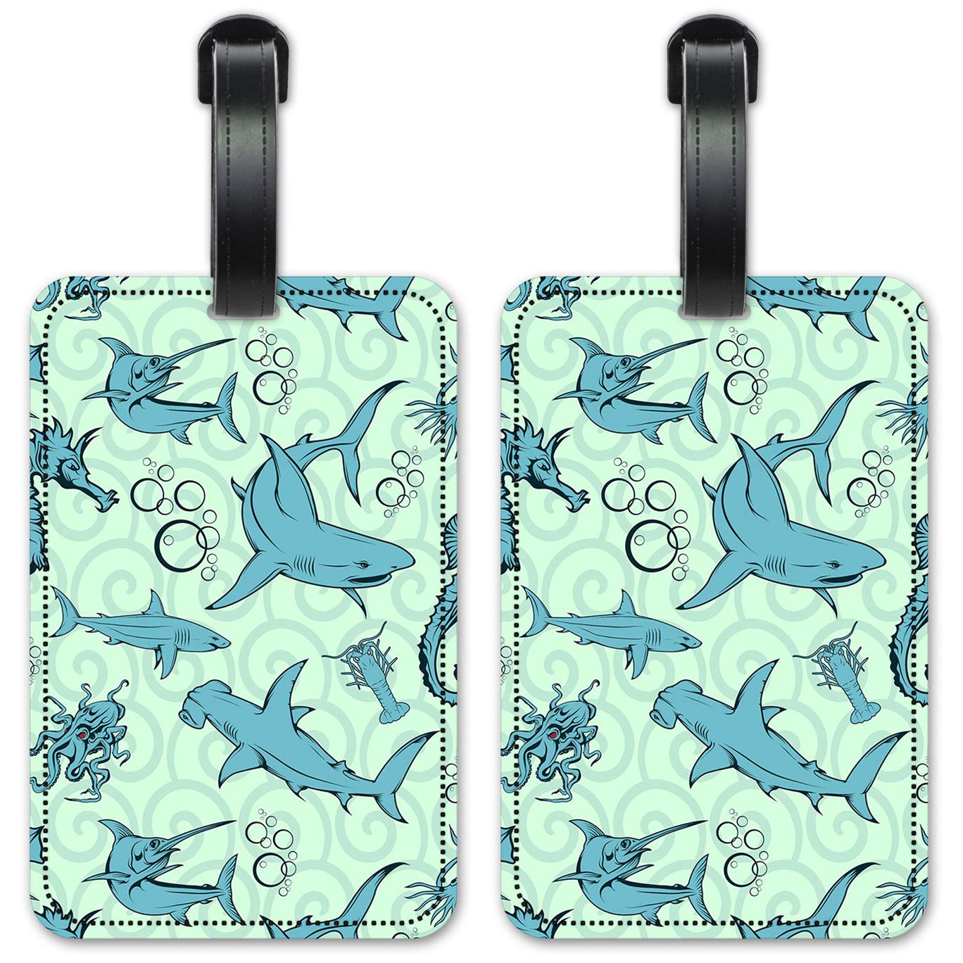 Deep Sea Animals Luggage ID Tags - Waterproof Suitcase Identification Cards Set of 2 for Travel, Cruise & Backpacking Adventures