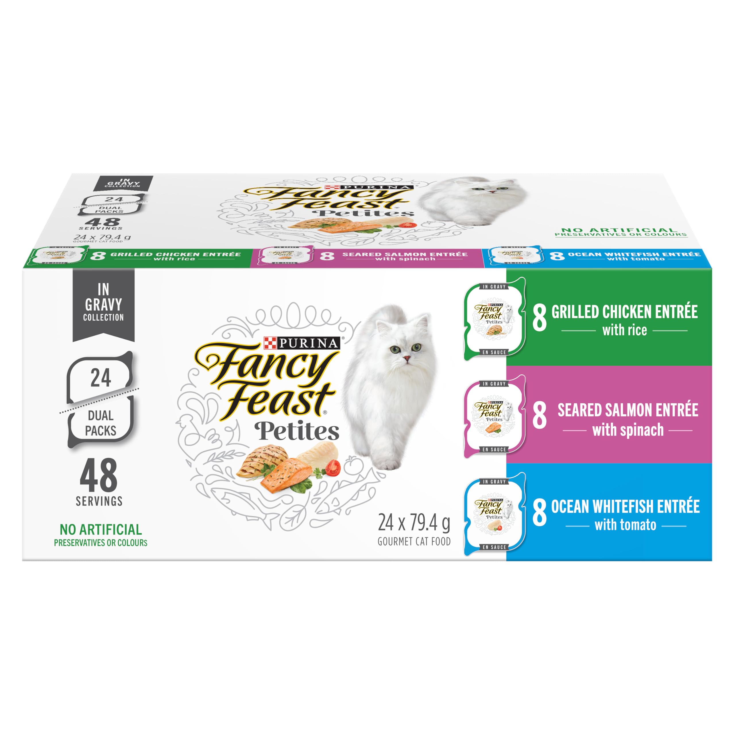 Fancy Feast Petites Wet Cat Food in Gravy - Variety Pack with 3 Delicious Flavors (24 Pack of 79.4g Trays) | Premium Meals for Adult Cats | Perfect for Picky Eaters & Special Occasions