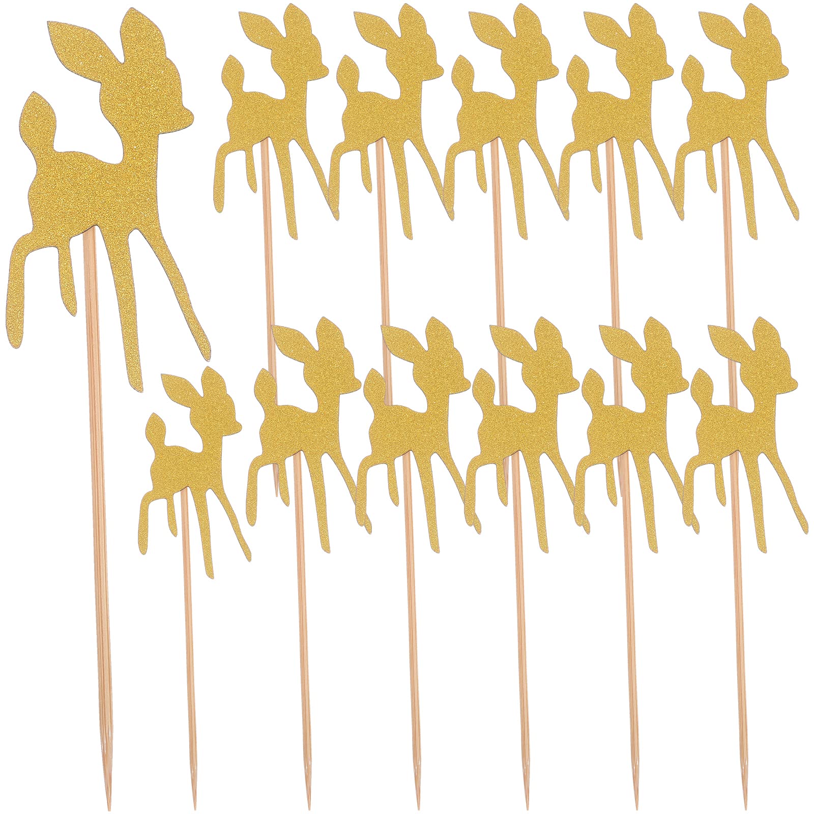 24pcs Golden Glitter Deer Shaped Cake Toppers - Edible Cupcake Decorations for Christmas, Birthday & Wedding Parties - Perfect for DIY Baking, Dessert Decorating and Holiday Celebrations
