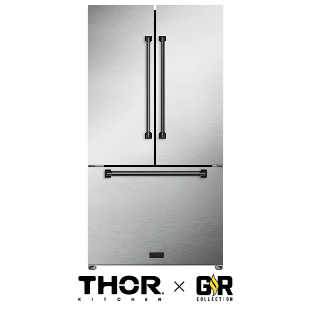 Gordon Ramsay by THOR Kitchen 36-Inch Matte Black Refrigerator RF3621CTD99 BLK - Premium Stainless Steel French Door Fridge for Modern Kitchens & Gourmet Cooking