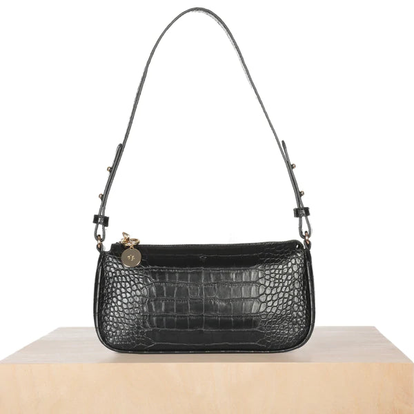 Stylish Black Crocodile Embossed Baguette Shoulder Bag for Women - Perfect for Work, Evening Events & Daily Use