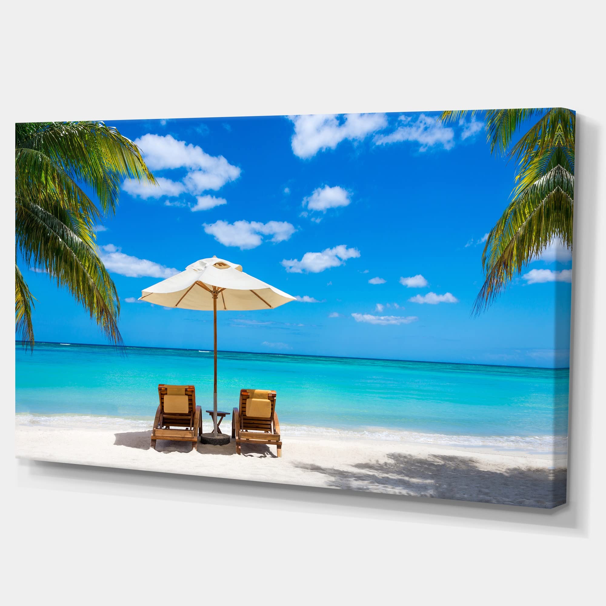 Turquoise Beach with Chairs Seashore Photo Canvas Print - 40x20 Inch Coastal Wall Art Decor - Blue Ocean Landscape Painting for Living Room, Bedroom & Office