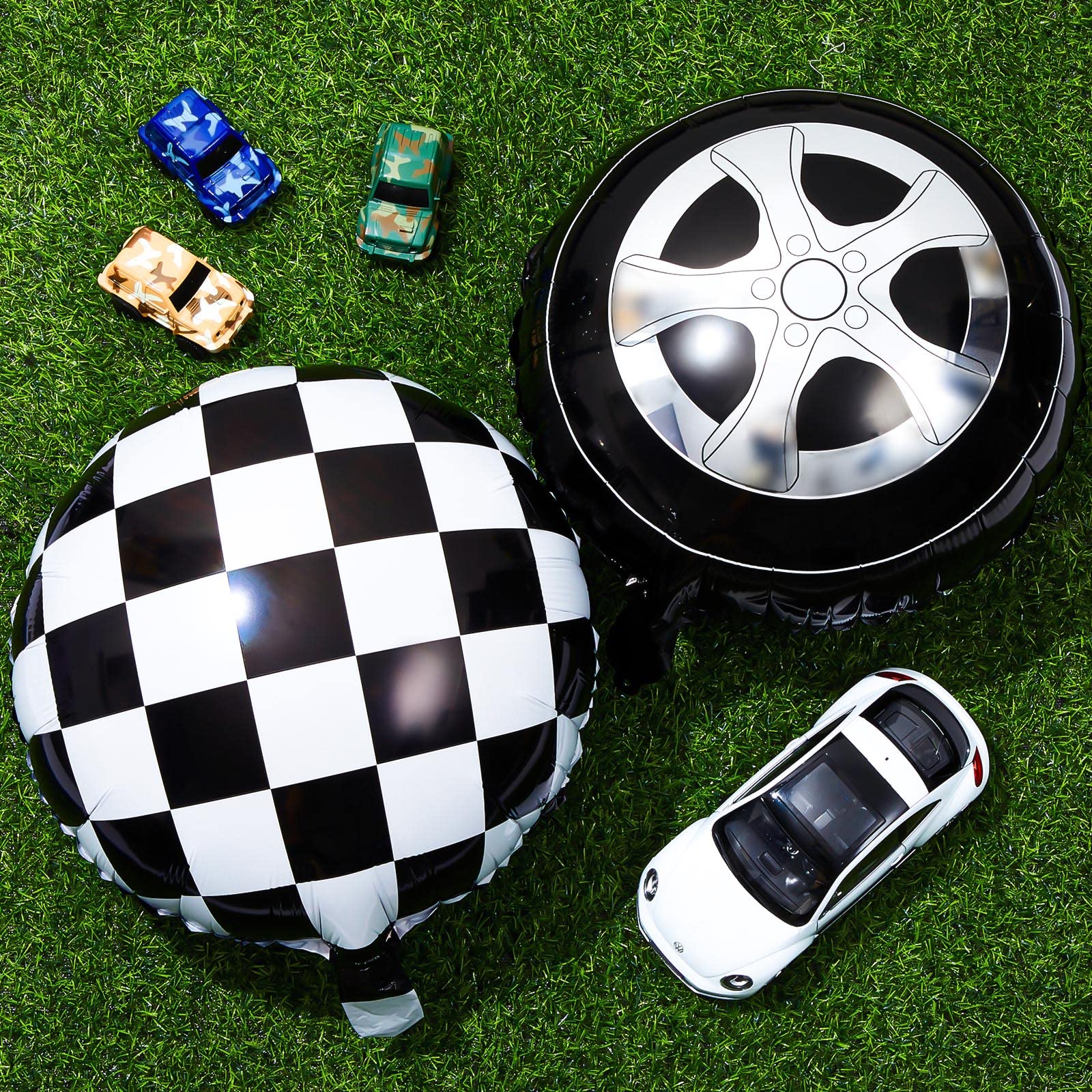 12 Pcs 18 Inch Black and White Checkered Balloons - Race Car Tire Wheel Balloons for Racing Theme Birthday Party Decorations, Baby Shower, Graduation & Sports Events Decoration Supplies