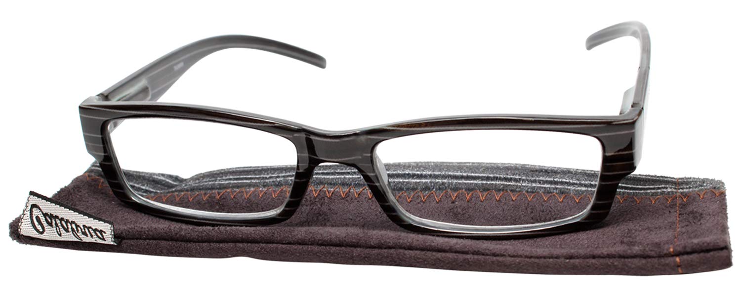 Calabria 742 Designer Rectangular Reading Glasses for Men & Women - Trendy Fashion Eyewear with Soft Case - Perfect for Reading, Computer Use & Daily Wear