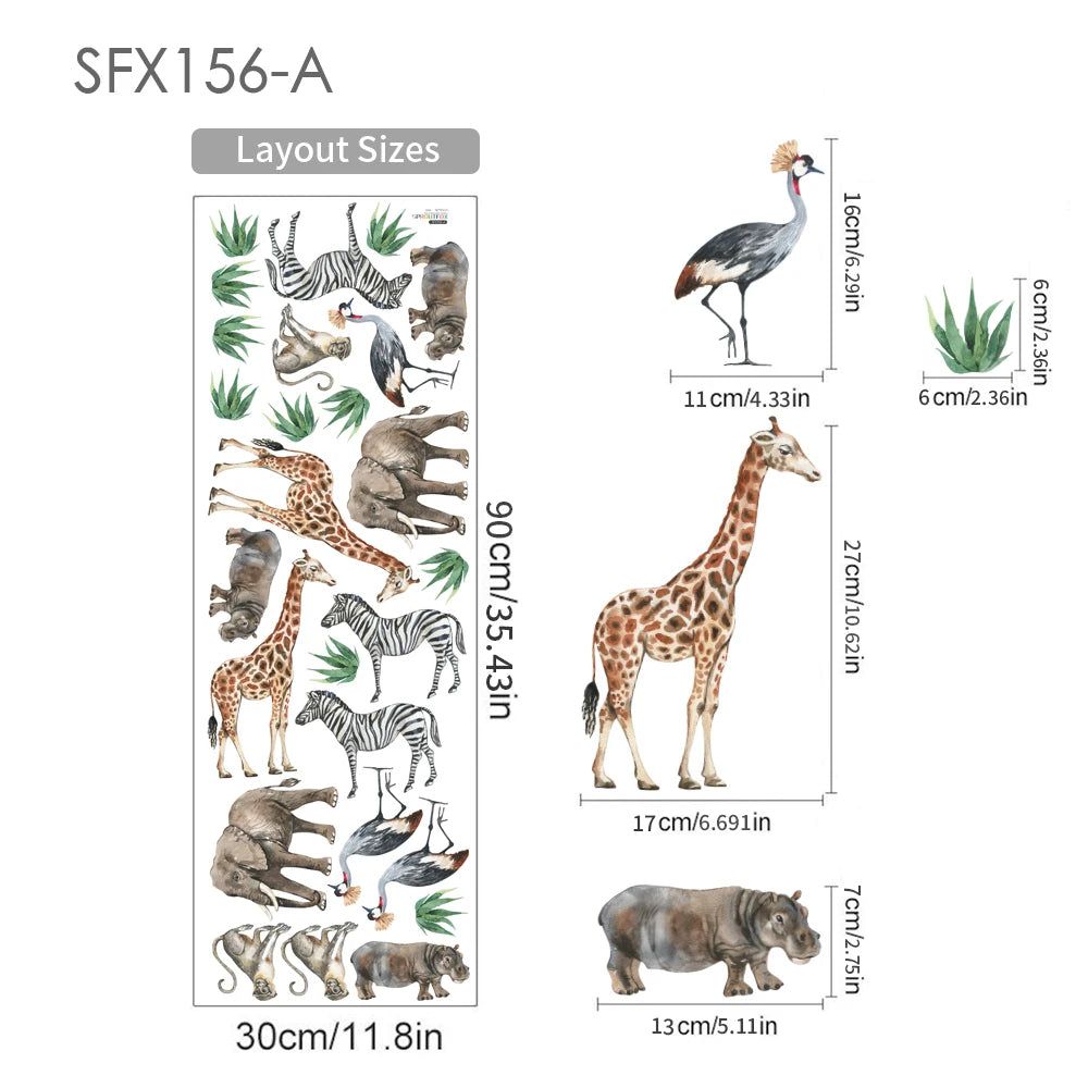 African Animal Wall Decals for Kids Room Nursery & Home Decor - Jungle Safari Themed Peel and Stick Wall Stickers for Bedroom, Playroom & Classroom Decorations
