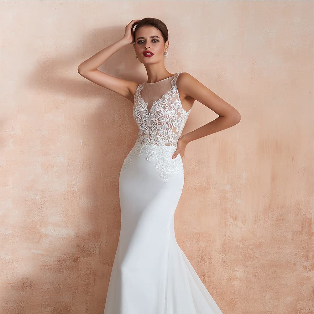 Elegant 2021 Women's Wedding Dresses with Lace Appliques - Beach Mermaid Evening Gown with Beaded Details | Perfect for Bridal Ceremonies, Beach Weddings & Formal Evening Events