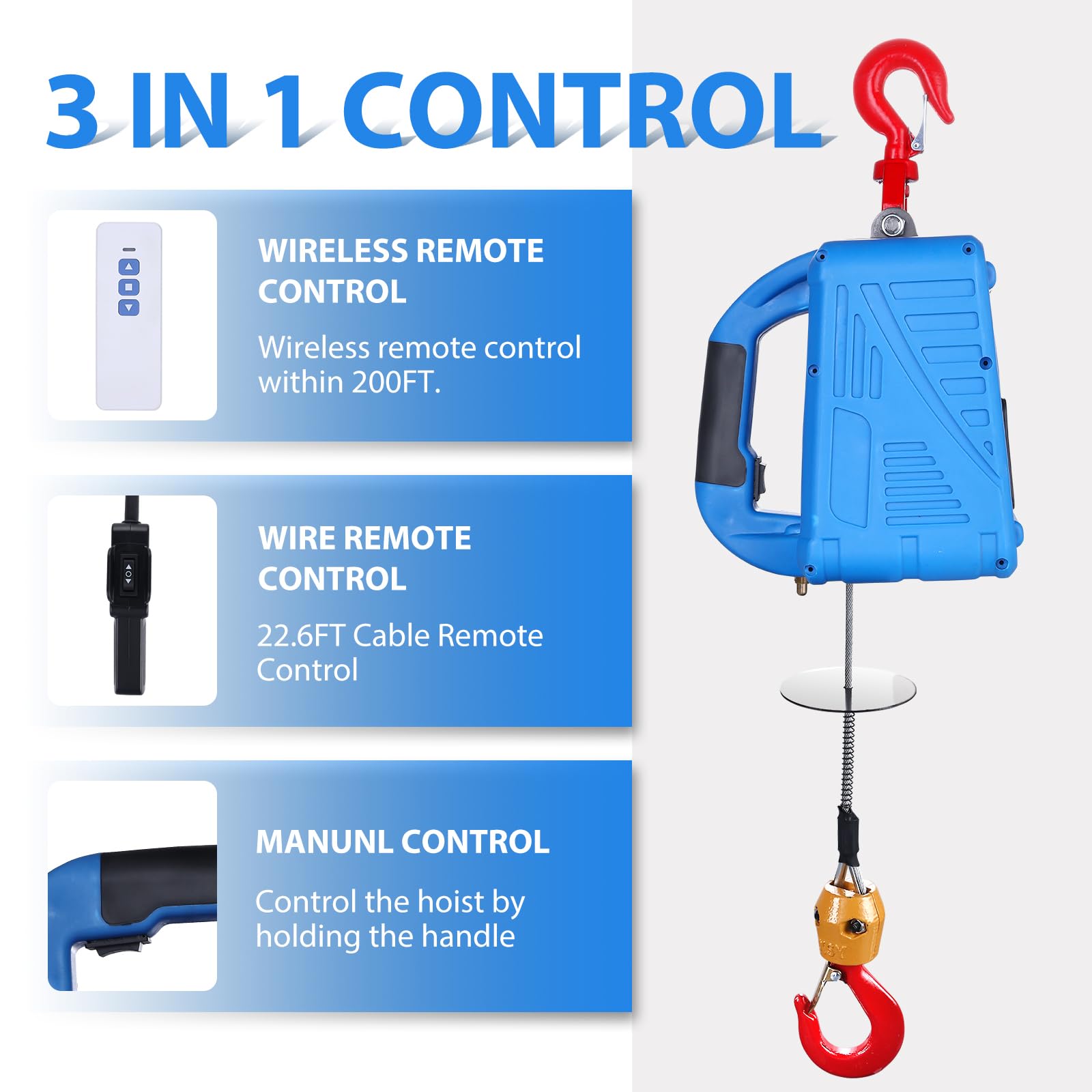 3-in-1 Electric Hoist Winch 1100LBS Capacity - 1500W Heavy Duty Power Winch with Wired/Wireless Remote Control - 110V/120V Portable Crane for Garage, Warehouse & Construction - 22.9FT Lift Height, 16FT/Min Speed & Overload Protection
