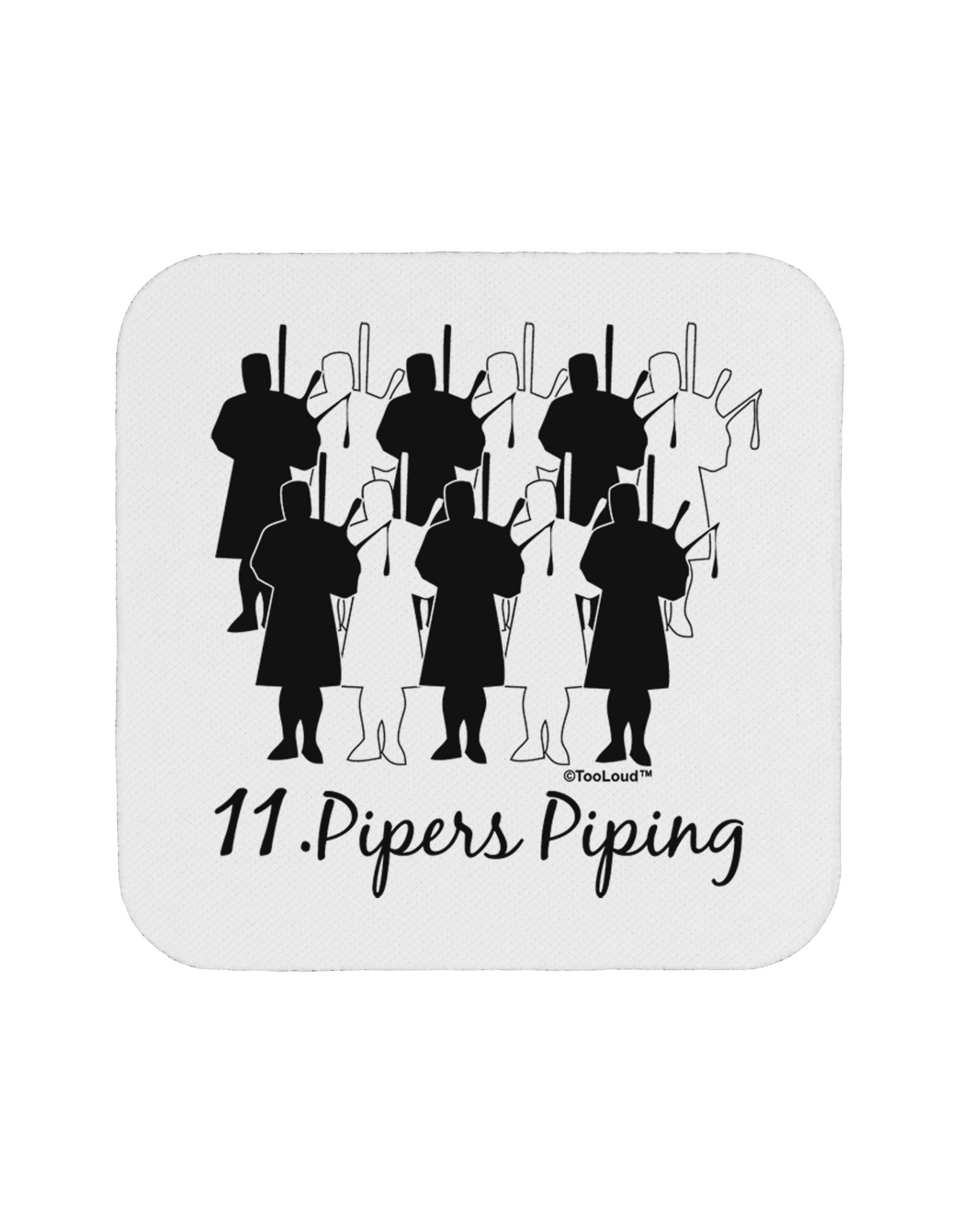 TooLoud Eleven Pipers Piping Text Coasters - Set of 4 Absorbent Drink Coasters for Beer, Wine & Coffee - Perfect for Home Bars, Office Desks & Holiday Parties