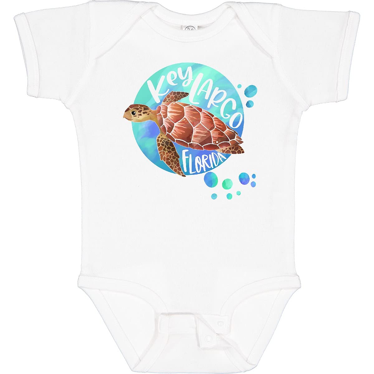 Inktastic Key Largo Florida Swimming Sea Turtle with Bubbles Baby Bodysuit - Cute Infant Outfit for Beach Vacation & Summer Photos