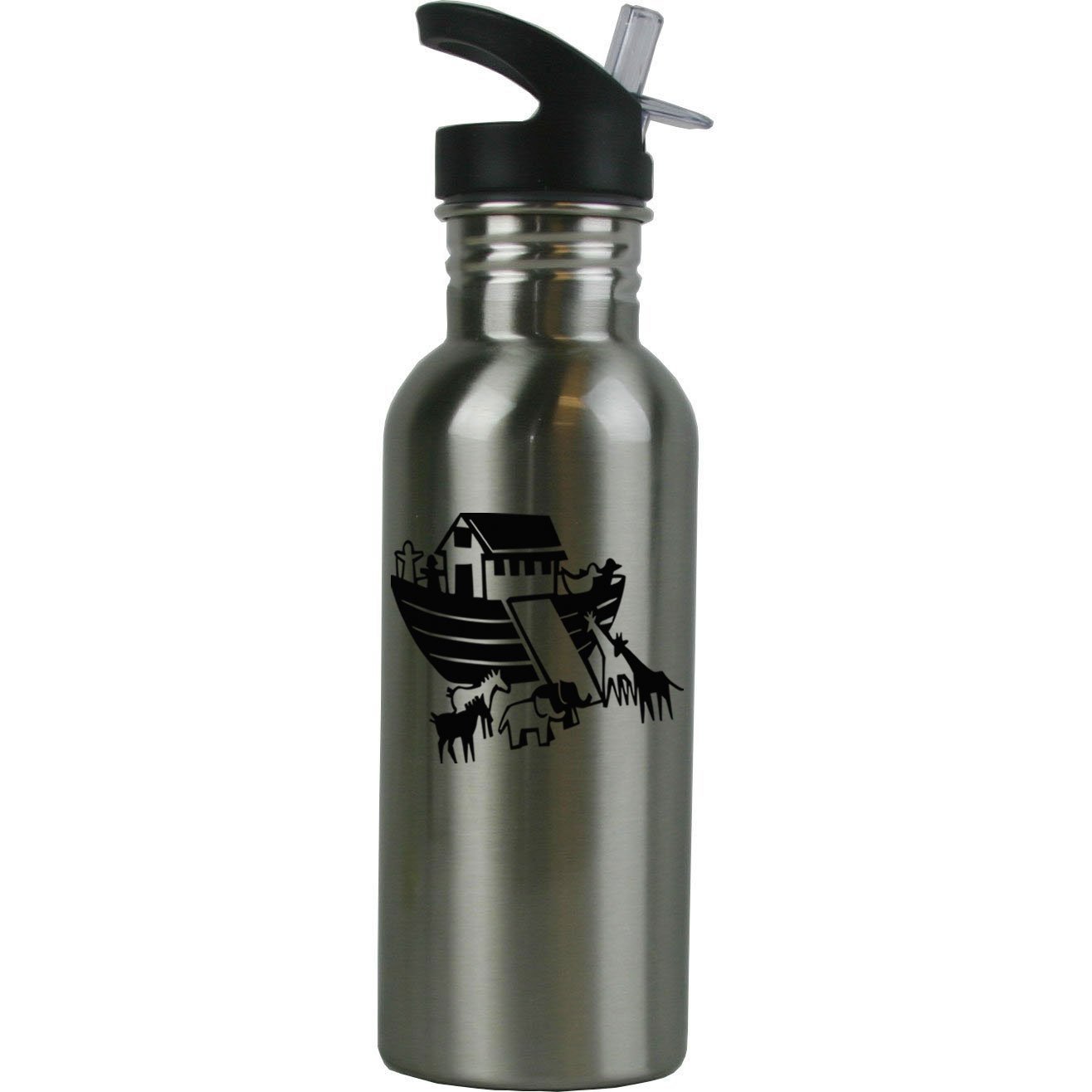 Custom Personalized Noah's Ark Stainless Steel Water Bottle with Straw - 20oz Insulated Sports Bottle - Great for Gym, Hiking & Outdoor Activities - Engraved Gift Idea