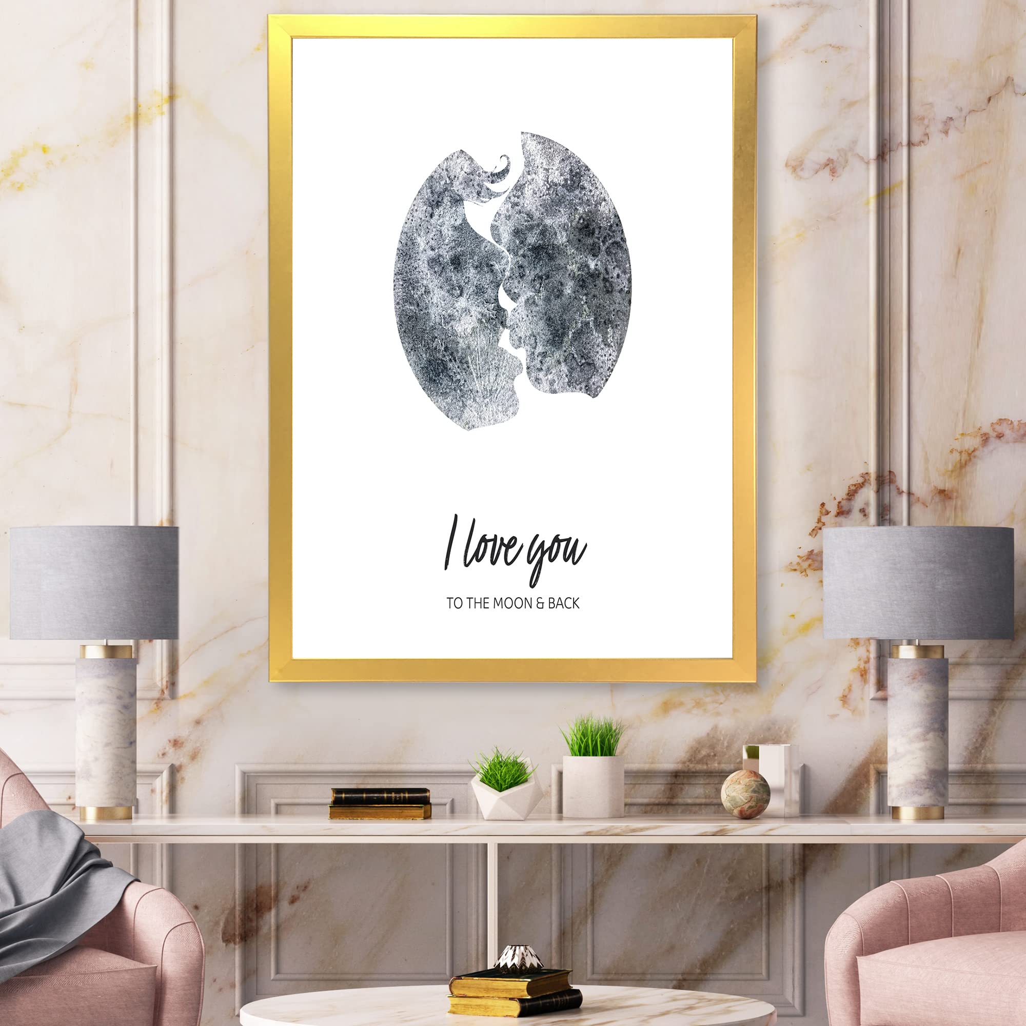 Romantic Moon Kiss of Two Lovers - Modern Framed Wall Art Decor for Bedroom, Living Room & Office - Perfect Couple Gift for Valentine's Day & Anniversary