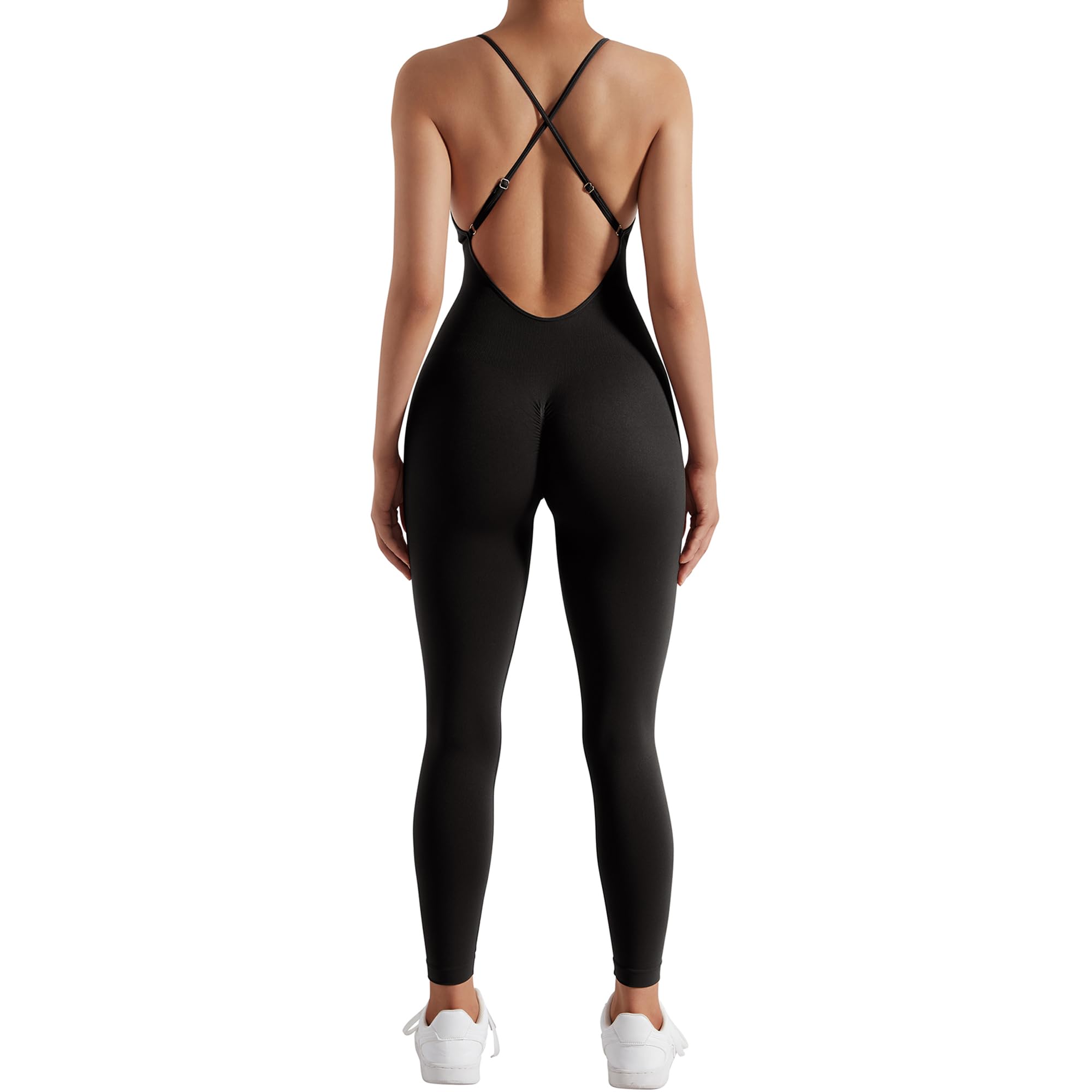 RUUHEE Women's Seamless Sexy Backless Tummy Control Jumpsuit - Scrunch Butt Sleeveless Yoga Romper for Workout, Lounge & Night Out