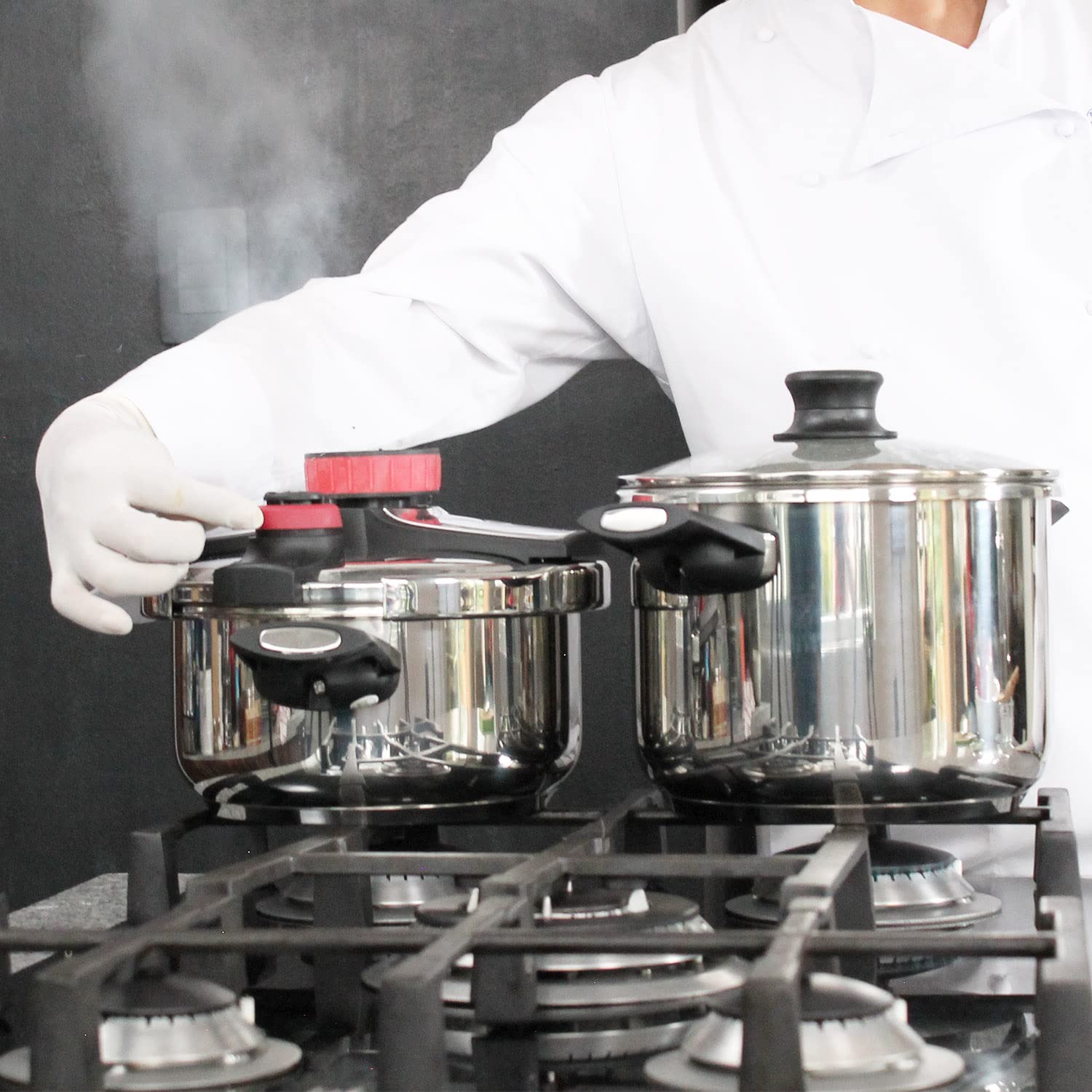 Bogner Stainless Steel Pressure Cooker - 5 Safety Valve System, 4.2 & 6.3 Quart Capacity with Glass Lid & Steamer - Compatible with All Stoves (Gas, Electric, Induction) - Perfect for Fast Cooking, Meal Prep & Healthy Eating