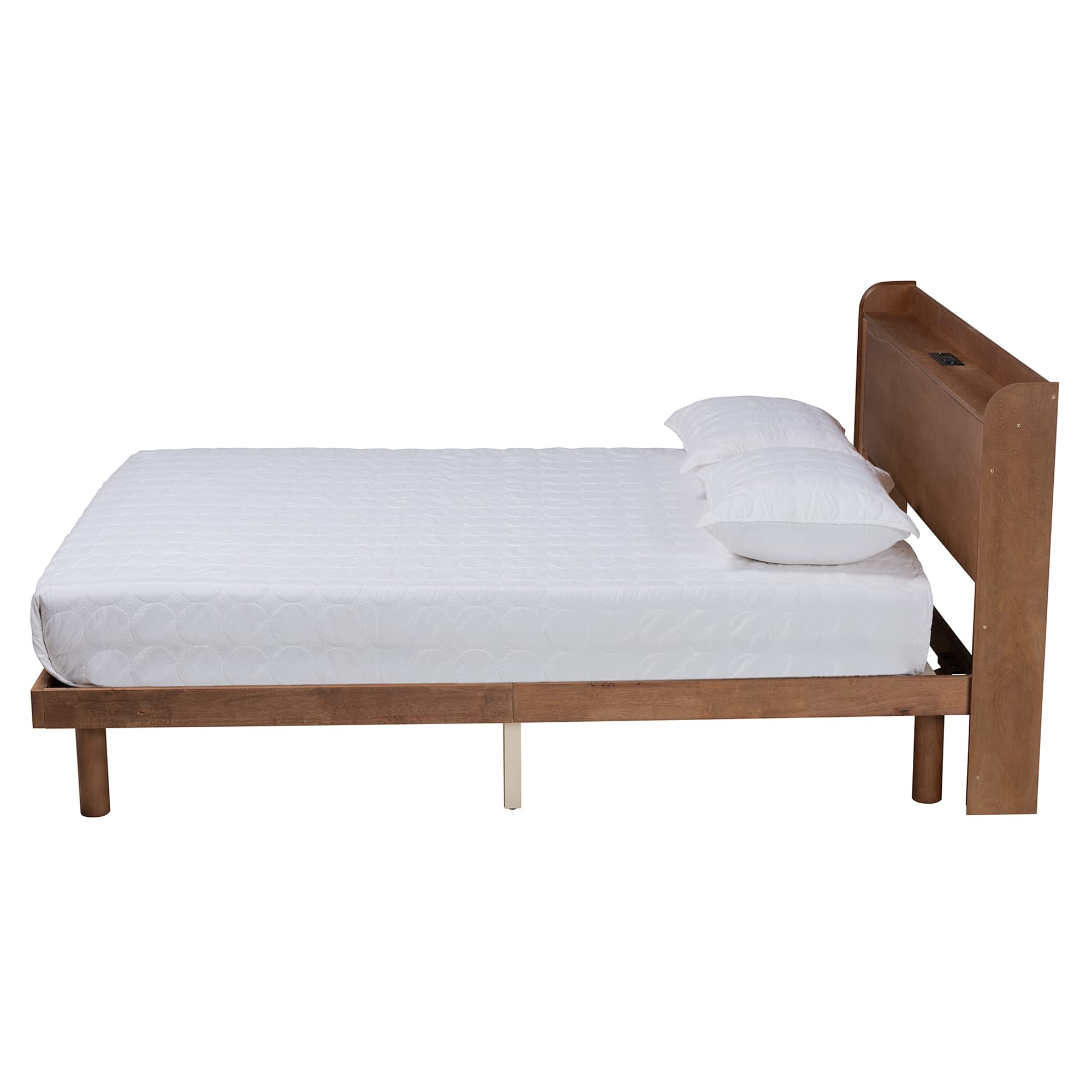 Baxton Studio Decker Full Size Platform Bed Frame in Walnut Brown - Modern Wooden Bed Frame for Bedroom, Guest Room, or Dorm