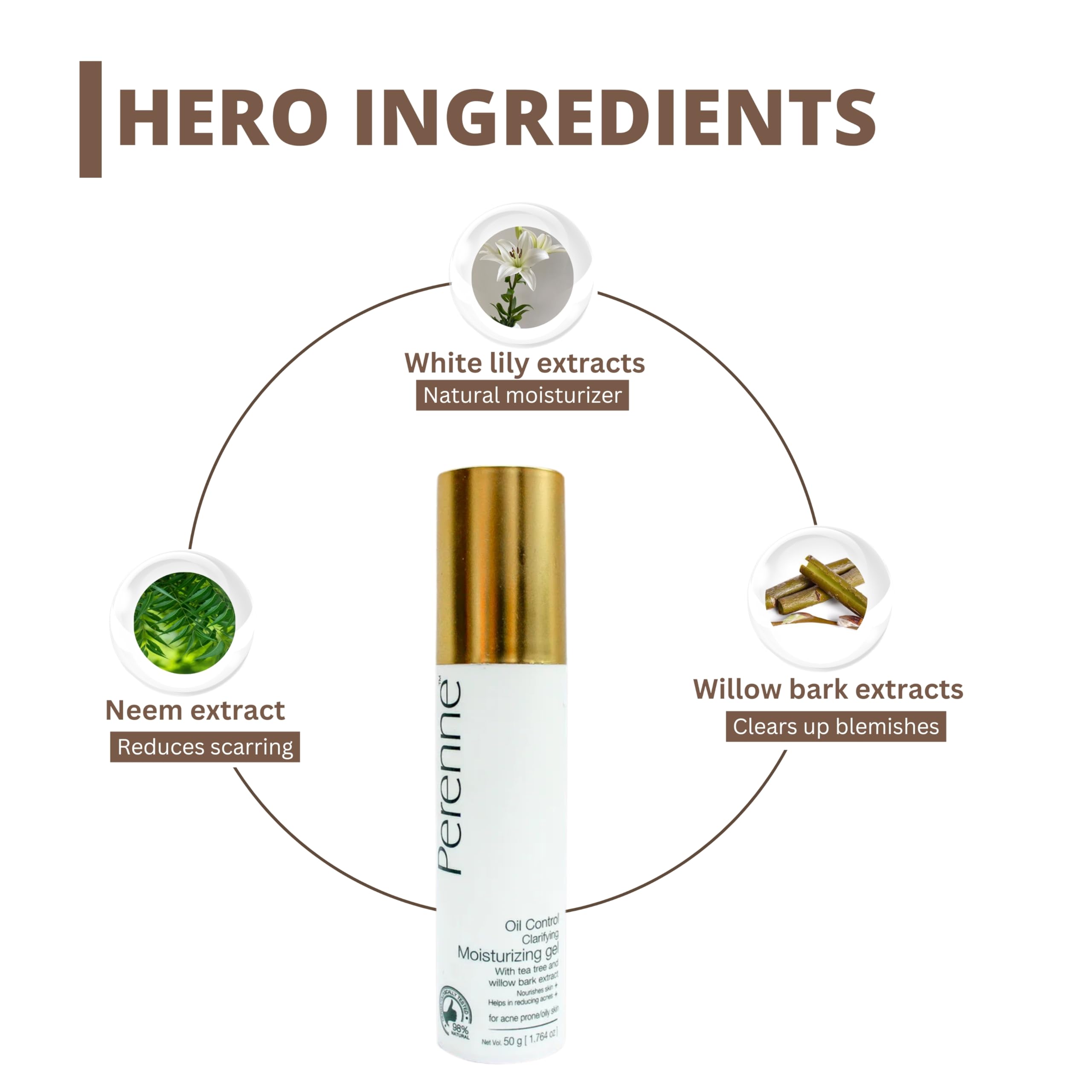 Perenne Oil Control Clarifying Moisturizing Face Gel with Willow Bark Extract & Vetiver Root for Men & Women (50g) - Acne Prevention, Hydration & Flawless Skin - Perfect for Oily & Combination Skin Daily Care