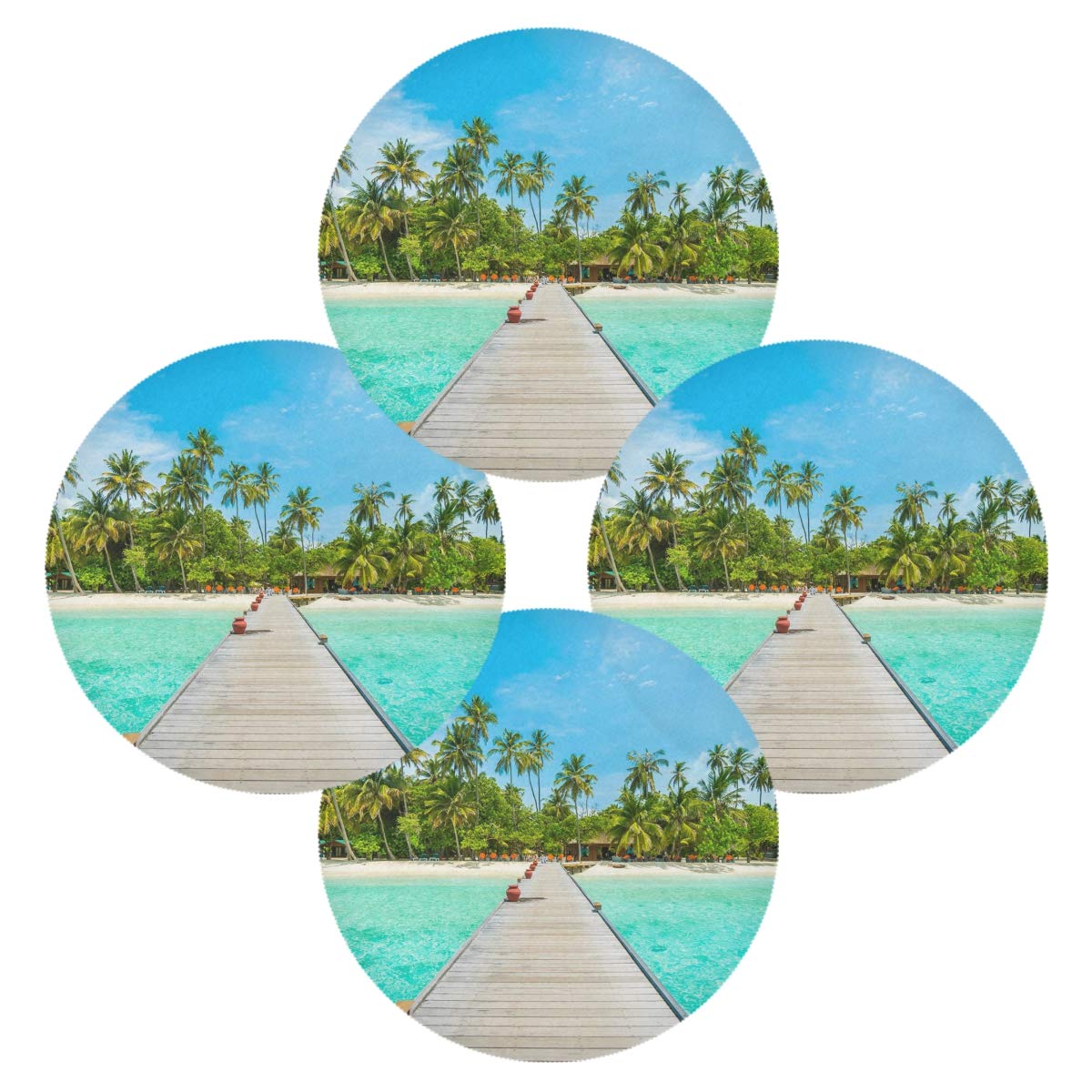 ALAZA 15 Inch Round Kitchen Table Mats Set of 6 - Tropical Maldives Island Beach Design, Washable Placemats for Dining Table, Restaurant & Home Decor | Perfect for Indoor/Outdoor Use, Dinner Parties & Everyday Meals