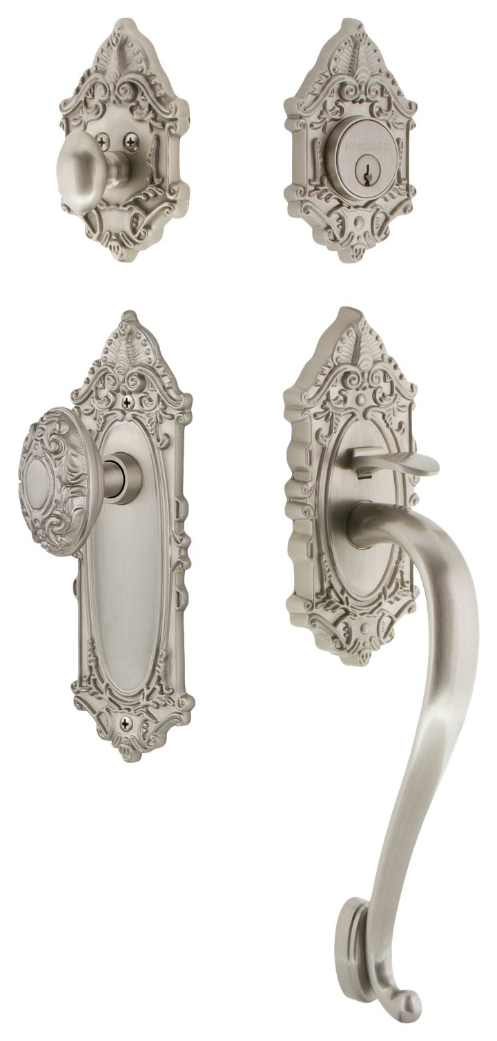 Victorian Style S Grip Front Door Handle and Deadbolt Set - Antique Brass Hardware for Classic Homes | Perfect for Restoring Heritage Houses & Adding Vintage Charm to Entryways