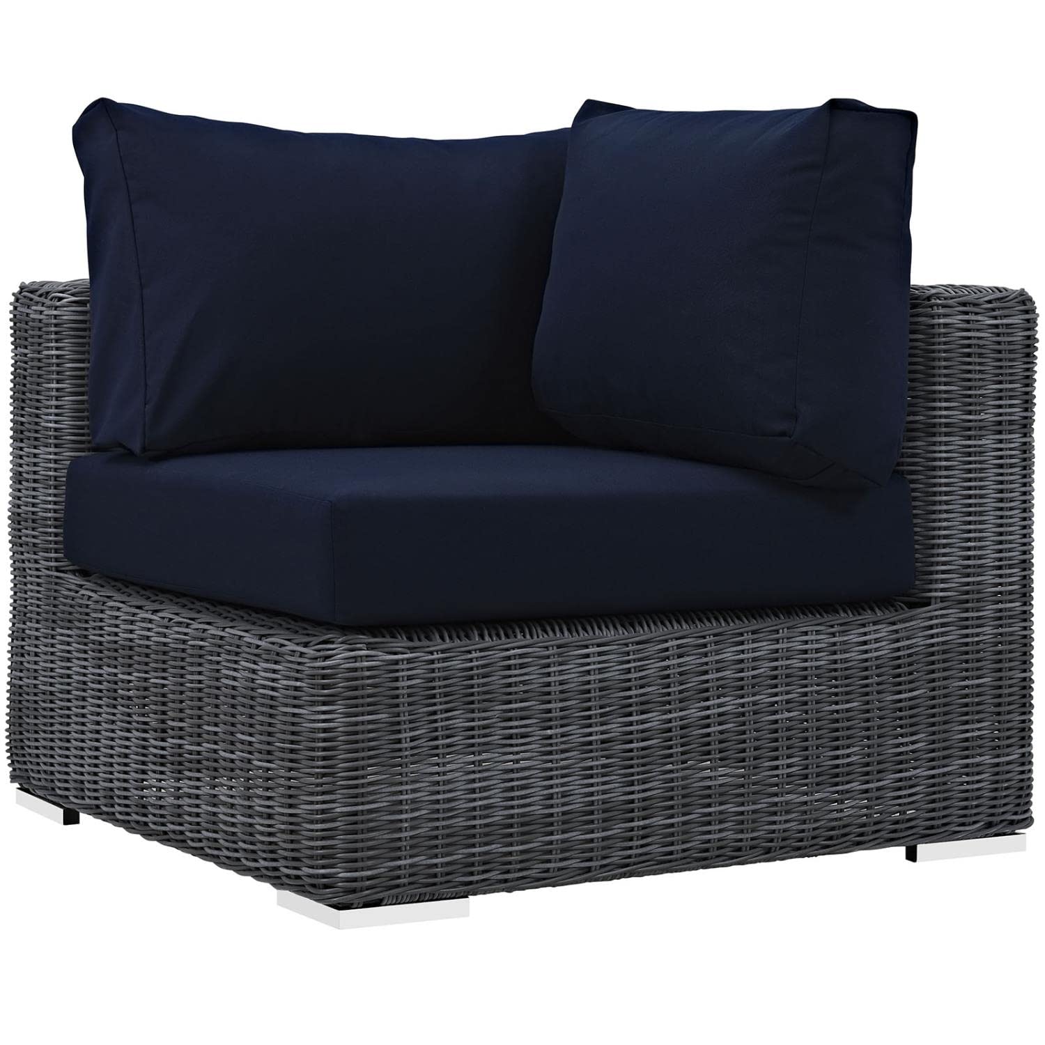Modway Summon 7-Piece Outdoor Patio Sectional Sofa Set with Sunbrella Cushions in Navy Canvas - Perfect for Backyard, Poolside & Garden Relaxation