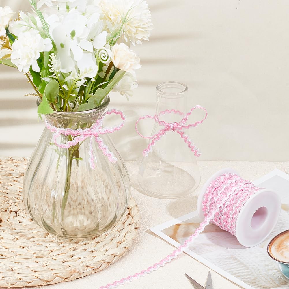 GORGECRAFT 16.4 Yards 8mm RIC Rac Bending Fringe Trim Wave Ribbon - Pearl Pink Woven Braided Fabric Ribbon for DIY Sewing, Crafts, Wedding Dresses, Clothing Embellishment, Gift Wrapping | Perfect for Party Decorations, Costume Accessories & Home DIY Projects
