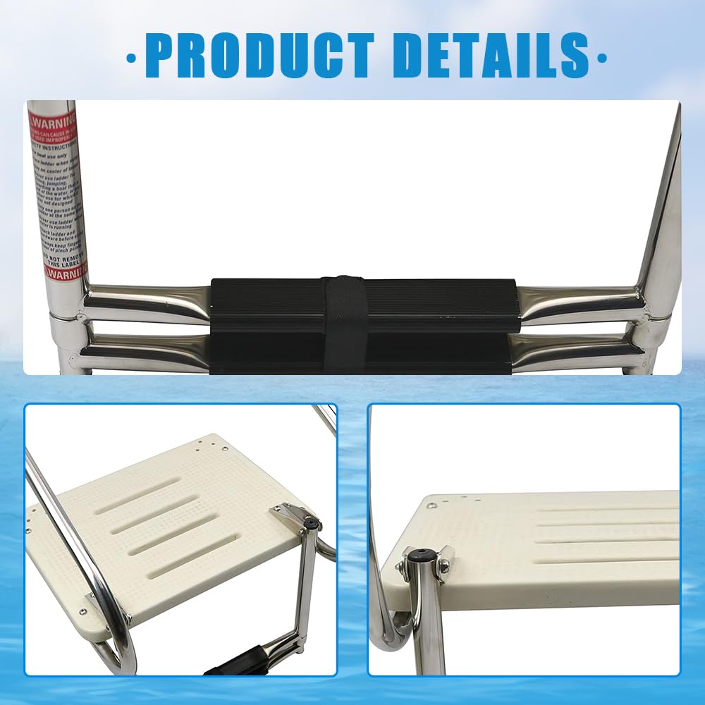 Premium Fiberglass Swim Platform with Stainless Steel Telescoping Ladder & 2 Handrails - Heavy Duty Marine Boat Accessory for Easy Boarding, Swimming & Water Sports