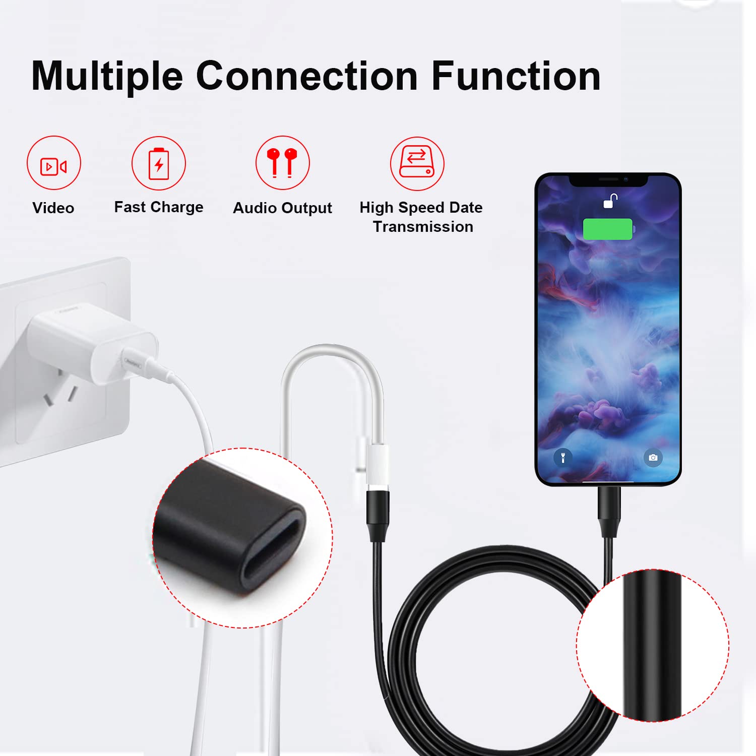 DingZan 3.3ft Black Lightning Extension Cable - iOS Male to Female Extender for Audio, Video, Data & Charging | Compatible with iPhone, iPad, iPod | Perfect for Home, Office & Travel Use