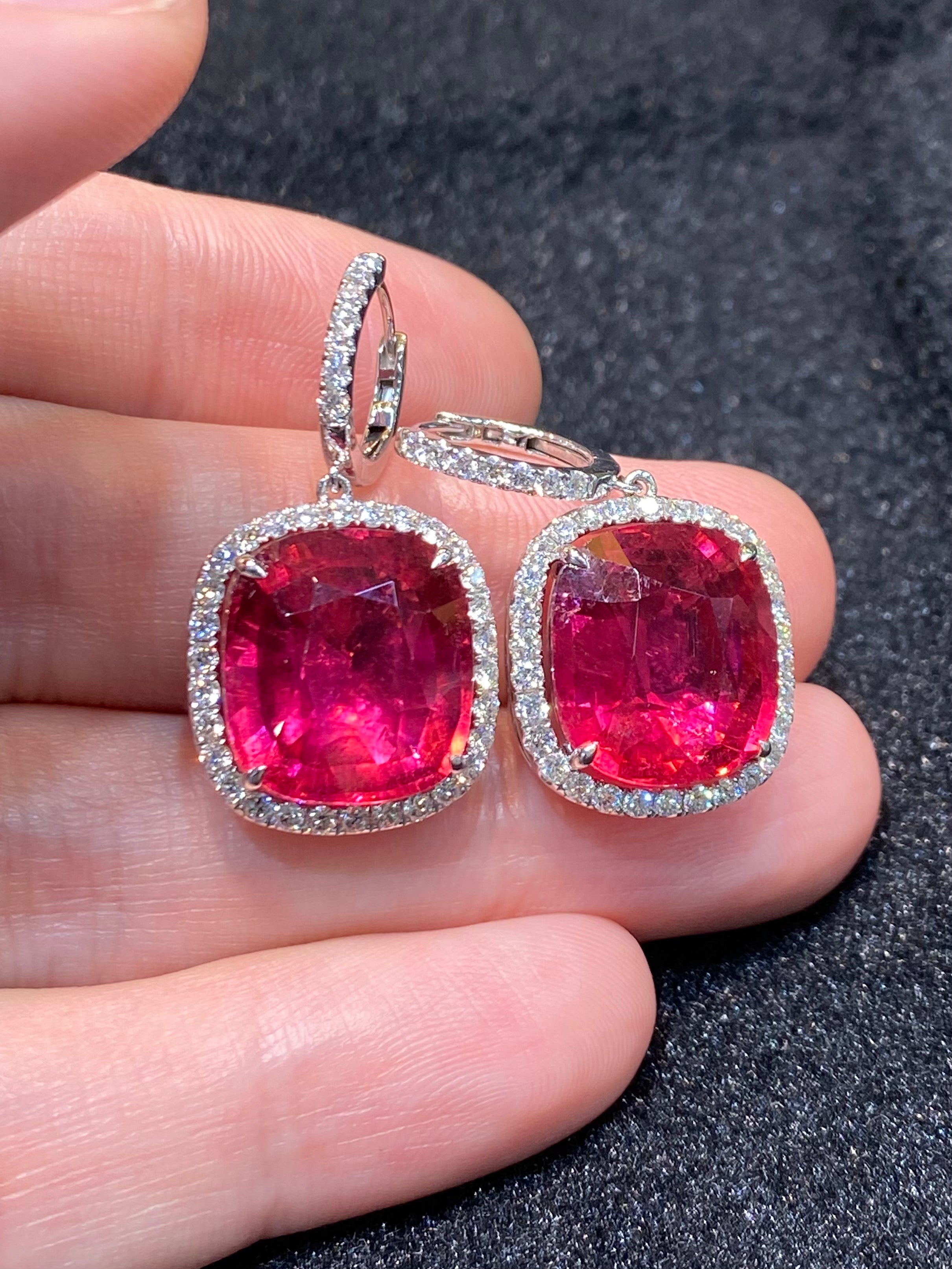 Natural Rubellite Tourmaline Earrings 21.20ct - Genuine Pink Tourmaline Jewelry for Women, Dainty Stud Earrings for Everyday Wear & Special Occasions