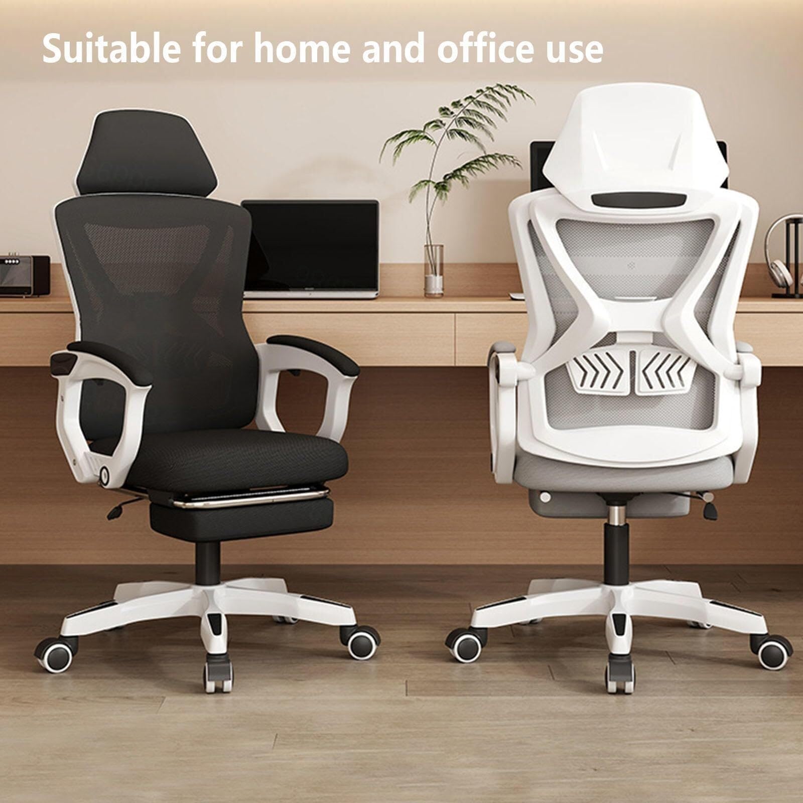 Ergonomic Office Chair with Adjustable Lumbar Support & Retractable Footrest - Comfortable Computer Desk Chair for Home Office, Study, Gaming - White & Black (Black) - Perfect for Long Work Hours & Online Classes