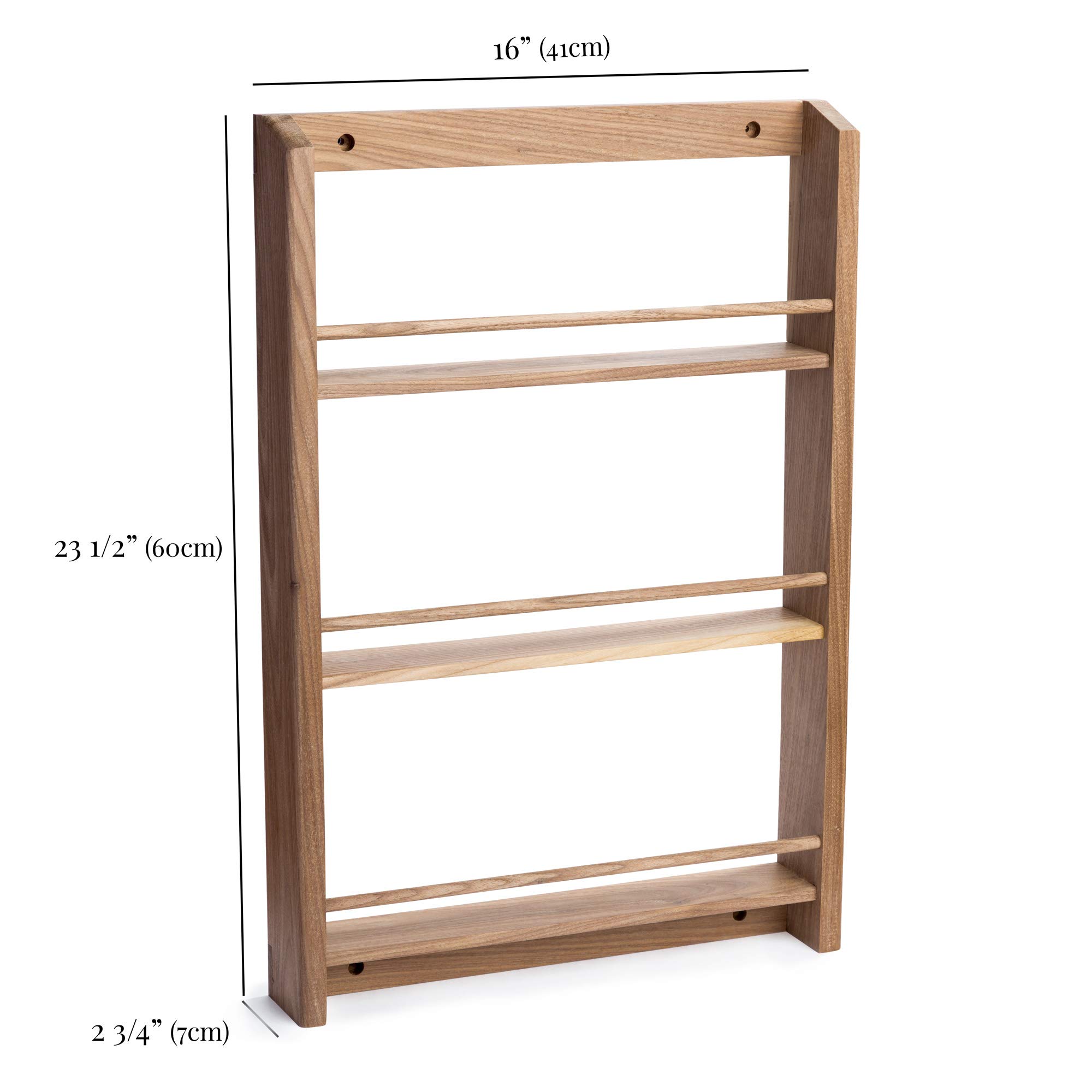 Solid Walnut, Oak, or Maple Wood Spice Rack Wall Mount | Handcrafted in USA | 24x16 Inches | Perfect for Kitchen Organization & Spice Storage