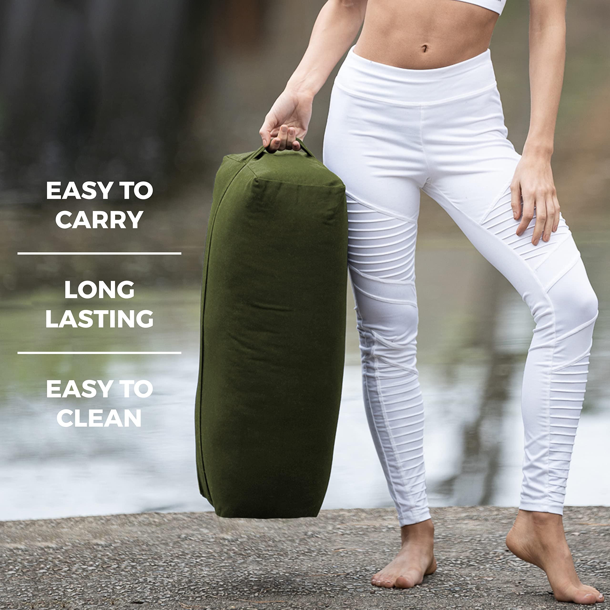 Premium Extra Firm Yoga Bolster Pillow 24x12x6 Inches - Cinched or Zippered Rectangular Yoga Cushion with Removable Cotton Cover for Yoga Studios, Home Practice, Meditation & Pregnancy Support (1/2/4 Pack Options)