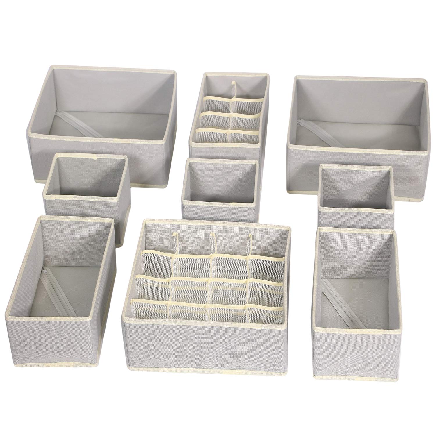 9-Pack Foldable Fabric Drawer Organizers - Closet Storage Boxes for Underwear, Socks, Bras & Baby Clothes | Space-Saving Dresser Dividers & Nursery Organization Solutions (Gray) - Perfect for Bedroom, Closet & Travel Storage