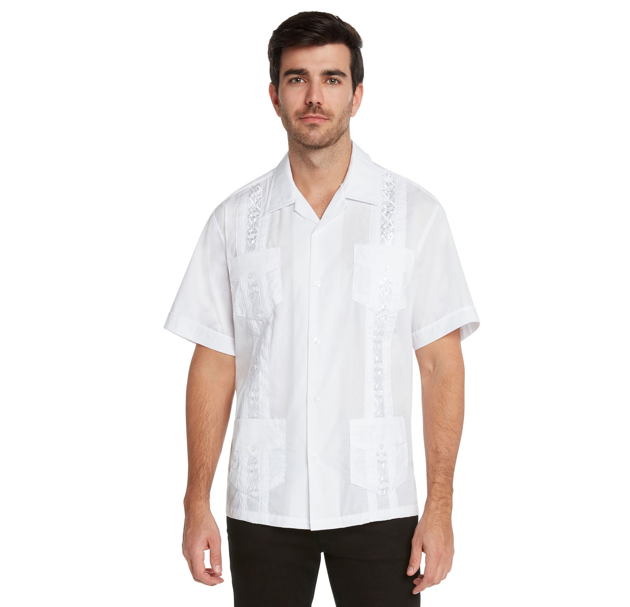 9 Crowns Essentials Men's Guayabera Button Down Shirt - Premium Cotton Short Sleeve Hawaiian Shirt for Summer, Beach & Casual Wear