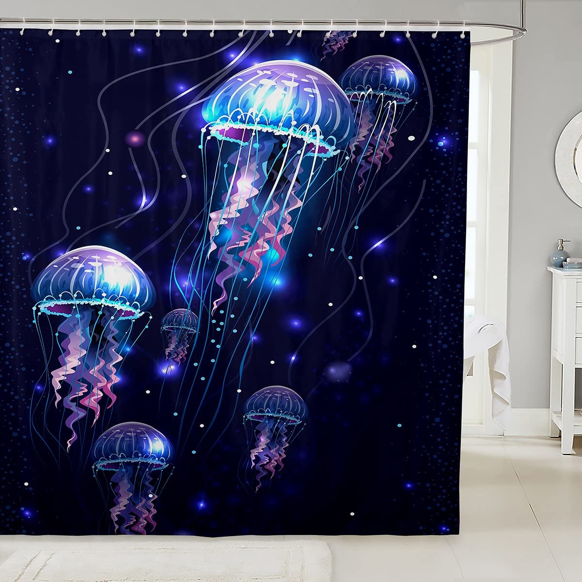 72x72 Inch Jellyfish Shower Curtain Set - Ocean Aquatic Animal Bathroom Decor with Sea Creature Underwater World Design - Waterproof Polyester Fabric for Kids & Adults - Perfect for Bathroom, Beach House, or Ocean-Themed Nursery Decor