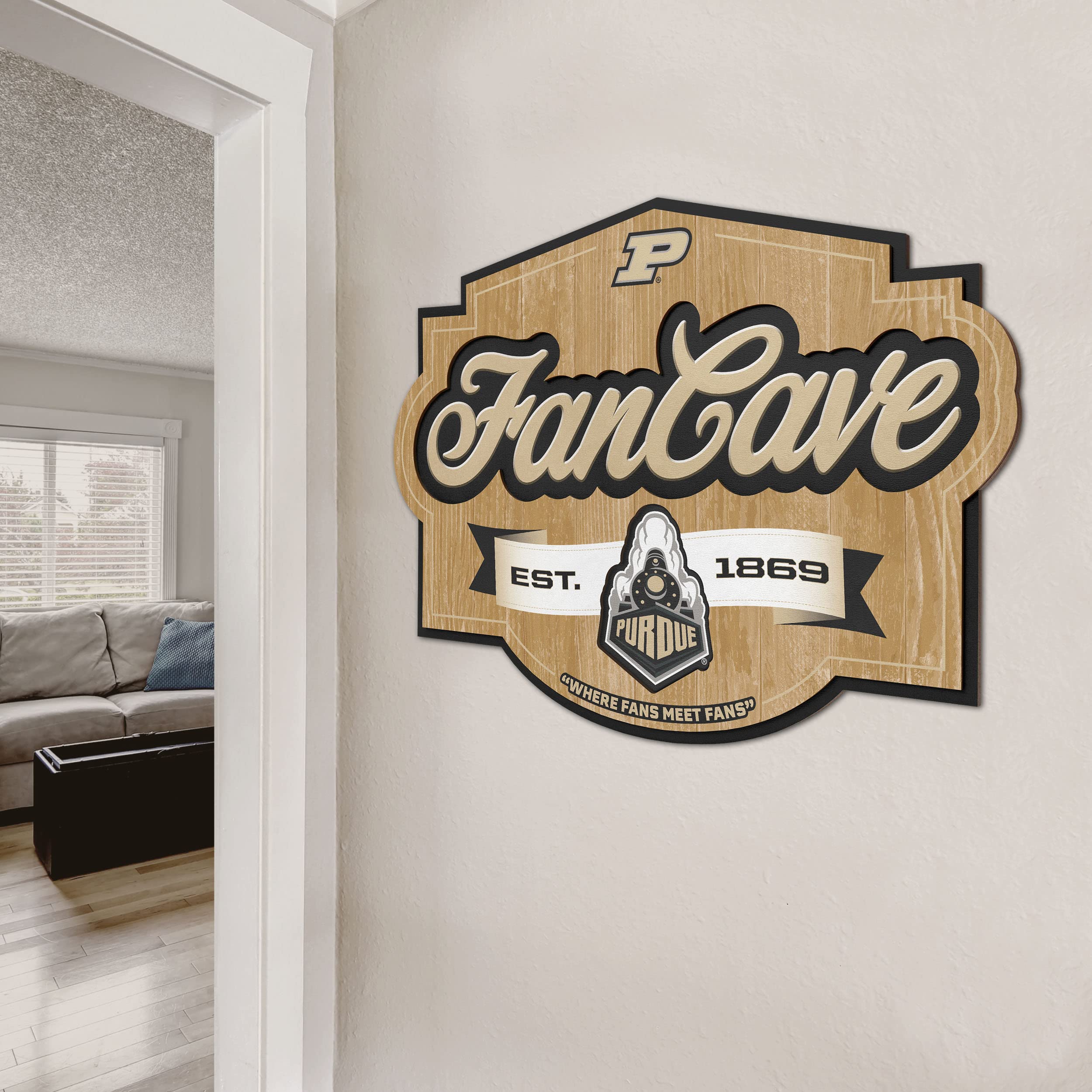 YouTheFan NCAA College Sports Team Logo Fan Cave Sign - Customizable Dorm Room, Man Cave & Game Day Decor for Football, Basketball & Tailgating Parties