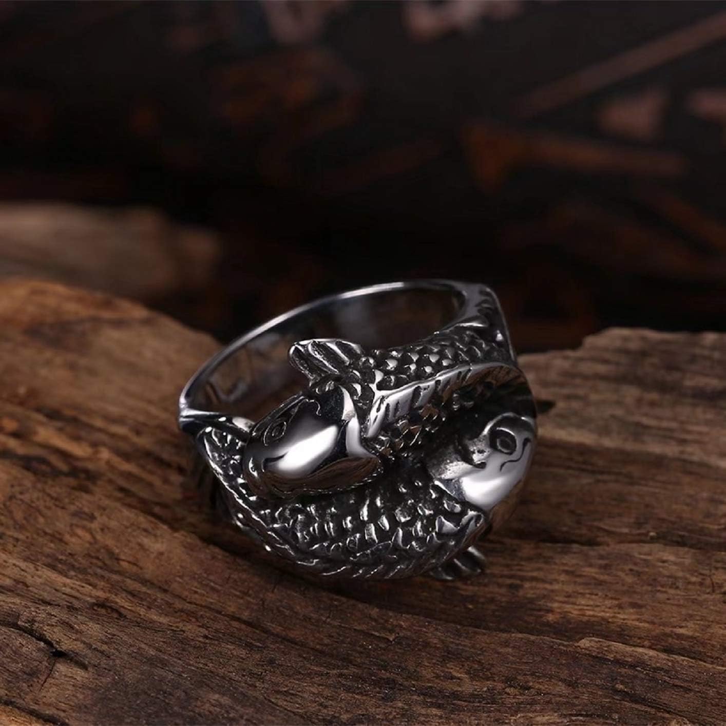 Viking Koi Fish Ring for Men - Norse Viking Koi Carp Totem Amulet Ring, Hip Hop Biker Jewelry, Punk Animal Fish Ring - Perfect for Viking Lovers, Bikers, and Punk Fashion Enthusiasts