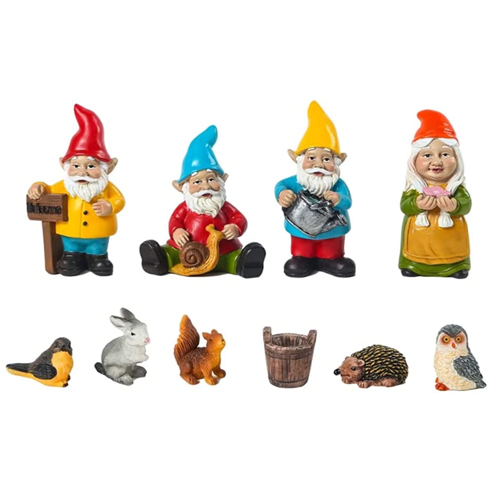 10Pcs Miniature Gnomes Set - Hand-Painted Garden Gnome Figurines with Accessories - Perfect for Home Decor, Fairy Gardens & Outdoor Display - Unique Gift Idea for Christmas & Birthday