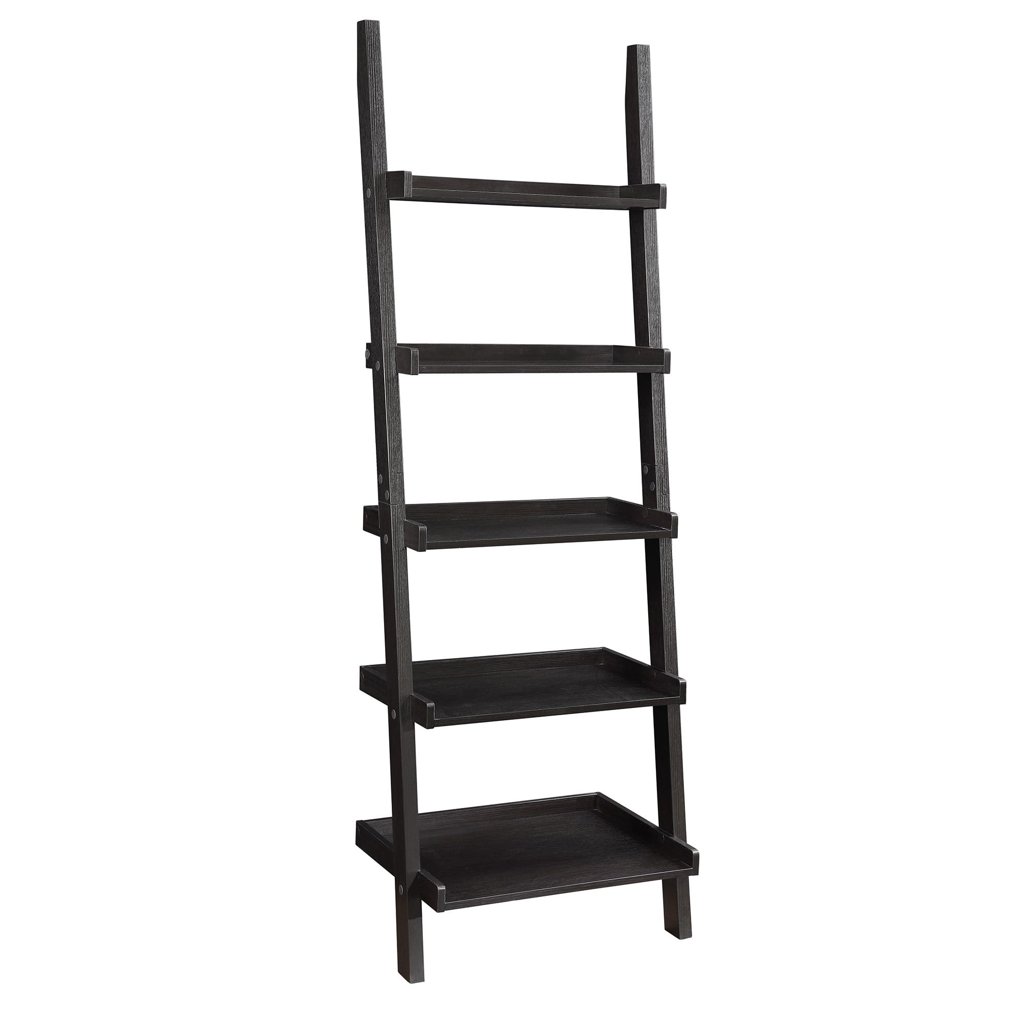 Colella 5-Shelf Ladder Bookcase in Cappuccino Finish - Modern Wooden Bookshelf for Living Room, Bedroom & Office Storage - Space-Saving Home Decor Furniture