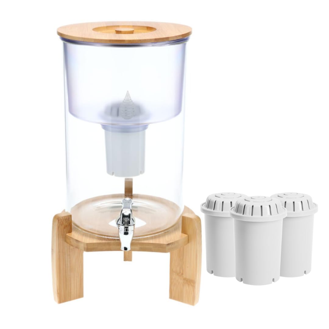 Invigorated Water pH Recharge Glass Alkaline Water Filter Pitcher - Countertop Purifier with 3-Pack PH001 Filters - Large Alkaline Water Jug for Home & Office Hydration - Improve Water Taste & Balance pH Levels