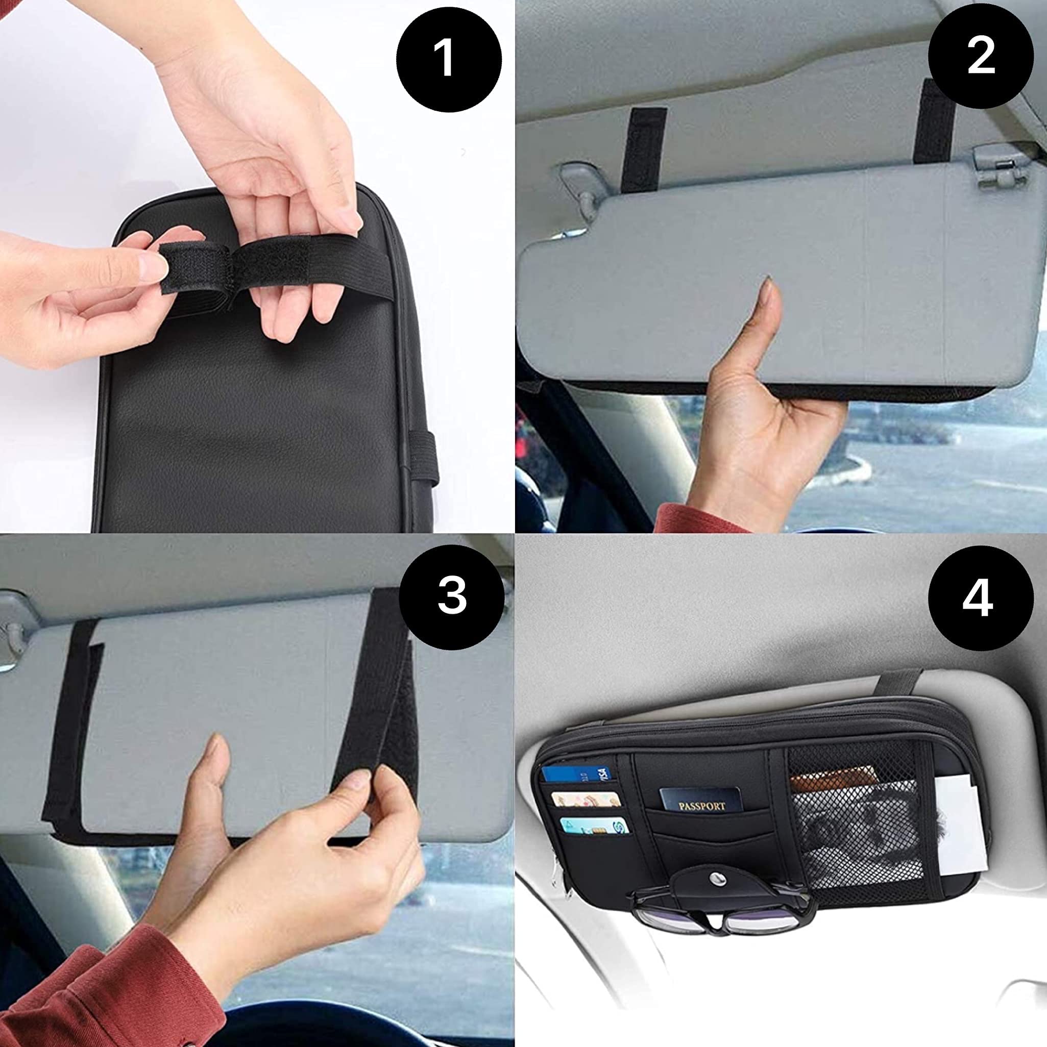 VAGURFO Car Sun Visor Organizer - Multi-Pocket Zipper Storage Pouch for Truck & Auto Accessories | Black Interior Organizer for Sunglasses, Phones & Small Items | Perfect for Road Trips & Daily Commutes
