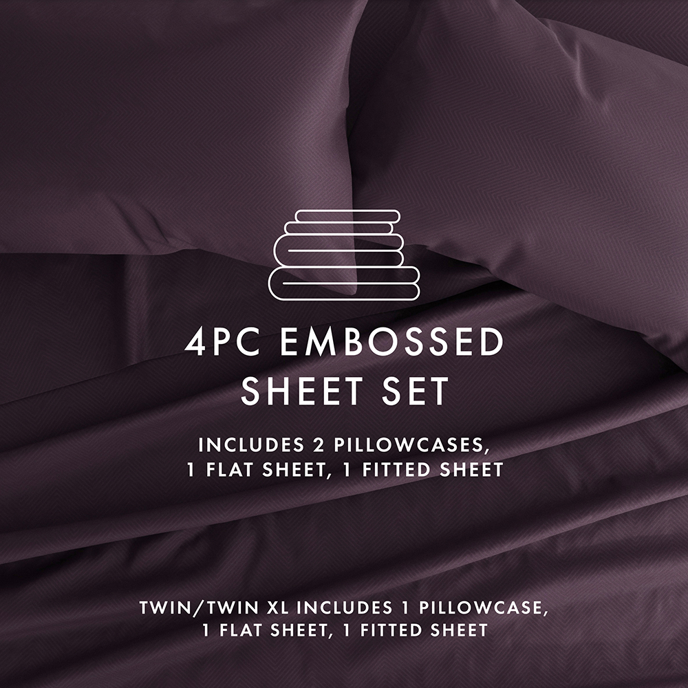 Chevron Embossed 4-Piece Queen Size Sheet Set - Soft Wrinkle-Resistant Bedding for Comfortable Sleep - Perfect for Master Bedroom, Guest Room & Dorm