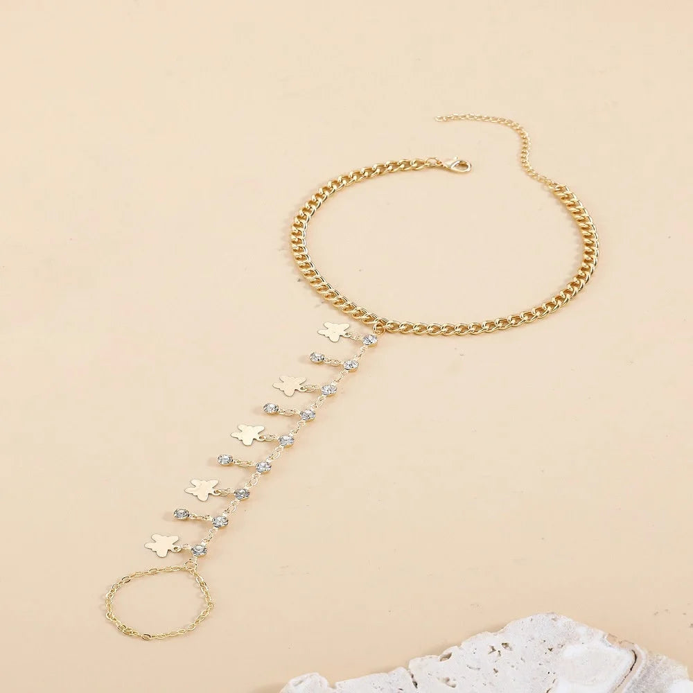 Elegant Gold Butterfly Rhinestone Ankle Bracelet Chain for Women | JL0029 | Perfect for Beach, Summer Outfits & Boho Fashion Accessories