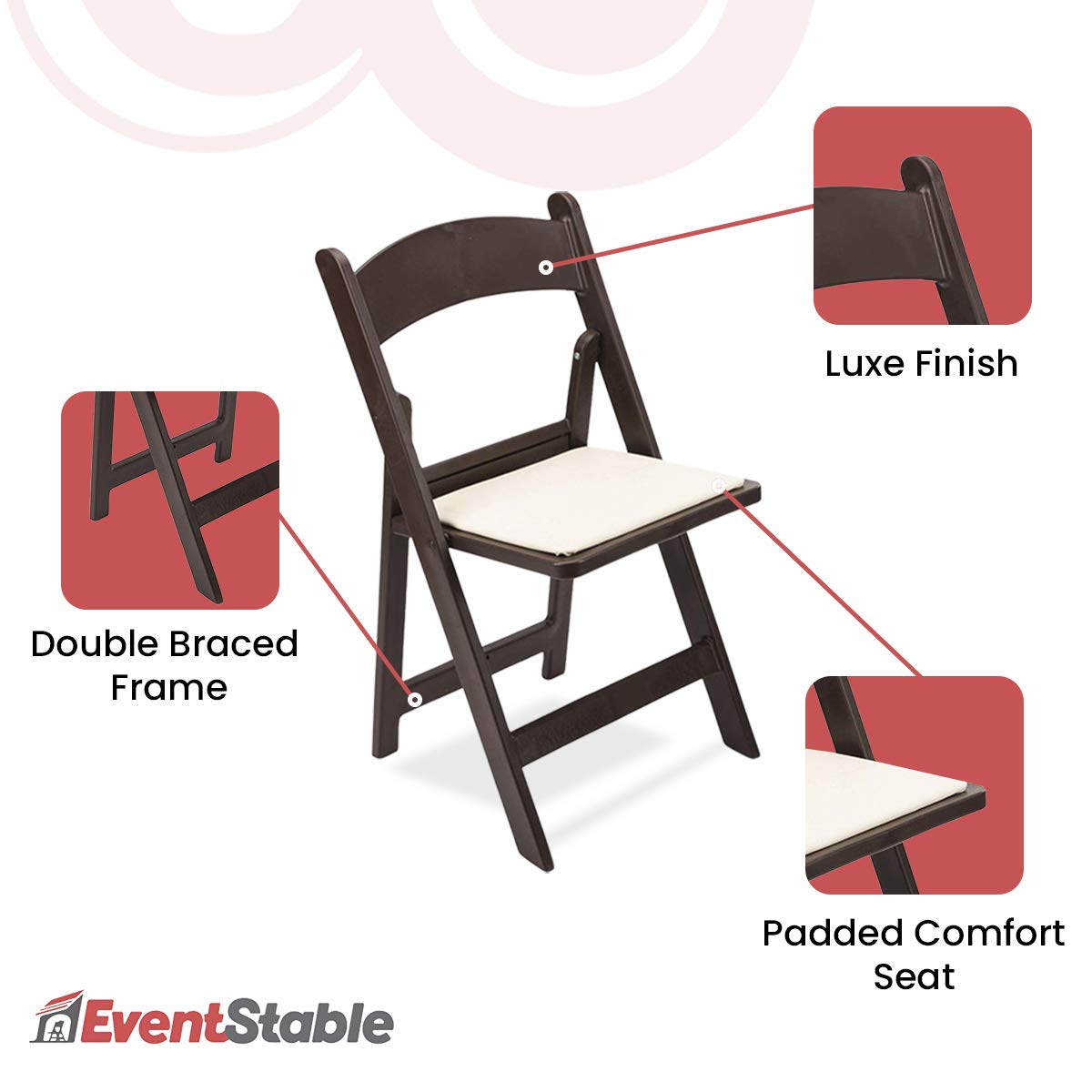 EventStable Titan PRO Resin Folding Chairs 4-Pack - Heavy Duty Dark Brown Vinyl Padded Seats for Indoor & Outdoor Use - Lightweight Portable Chairs for Weddings, Parties, Events, Camping, and Backyard Gatherings