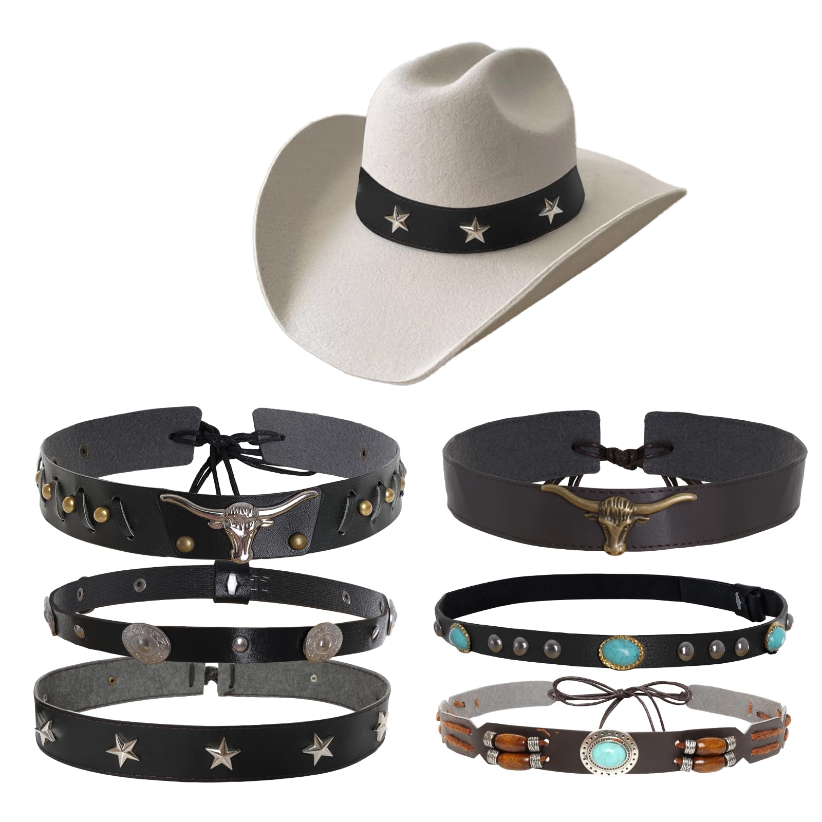 Choyaxo 6-Pack Western Cowboy Hat Bands - Stylish Embroidered Hat Belts for Women & Men | Perfect for Rodeo, Country Music Festivals & Western Fashion