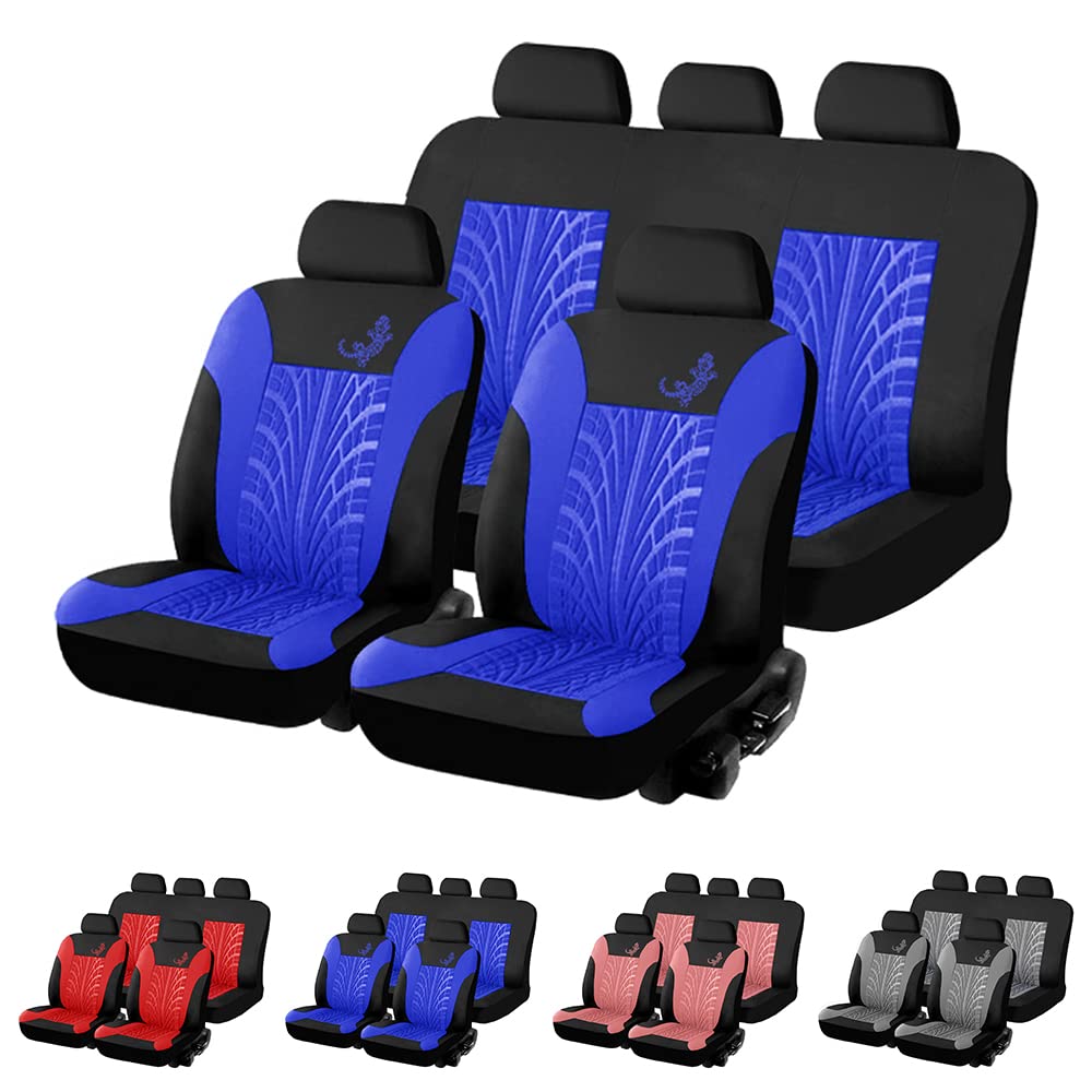 2009-2018 Seat Leon Car Floor Mats & Blue Polyester Cloth Bucket Seat Covers (5-Piece Full Set) - Perfect for Sedans, Trucks & SUVs - Durable Protection for Daily Commutes & Road Trips