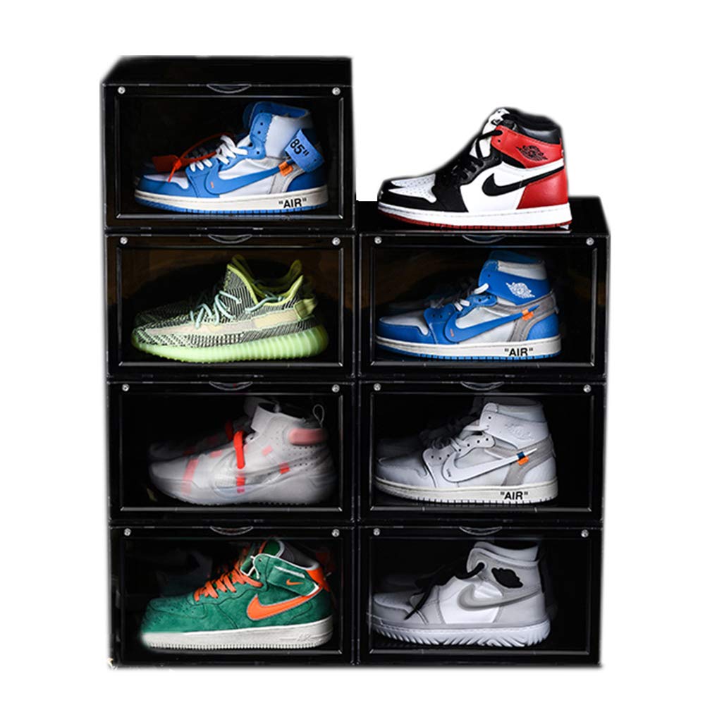 AOTENG STAR 6-Pack Black Foldable Stackable Plastic Shoe Storage Box - Organizer for Men & Women, Shoe Display Container for Closet & Shelf - Perfect for Home, Office, and Travel Organization