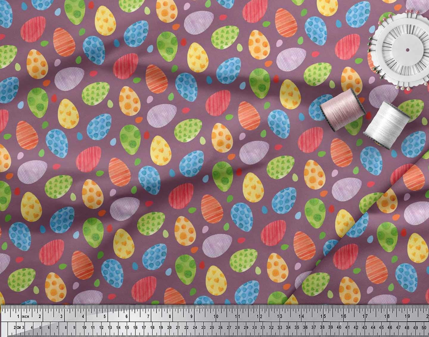Soimoi 100% Cotton Cambric Fabric - Purple Easter Egg Print - 42 Inch Wide by The Yard - Lightweight & Soft Textile for DIY Crafts, Easter Decorations, Quilting & Sewing Projects
